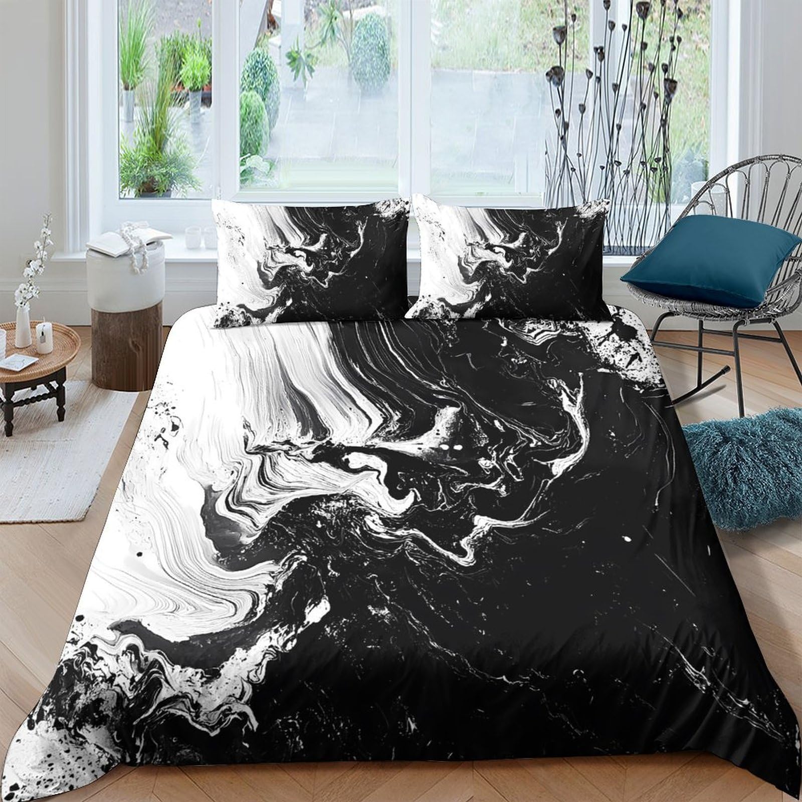 Ctjqhvkz Style-3 3D Printed Black Marble Fitted Sheet Microfiber Soft Artistic Swirl Bed Sheet For Bedroom Guest Room Mattress Protection Decor Single（135X200cm）