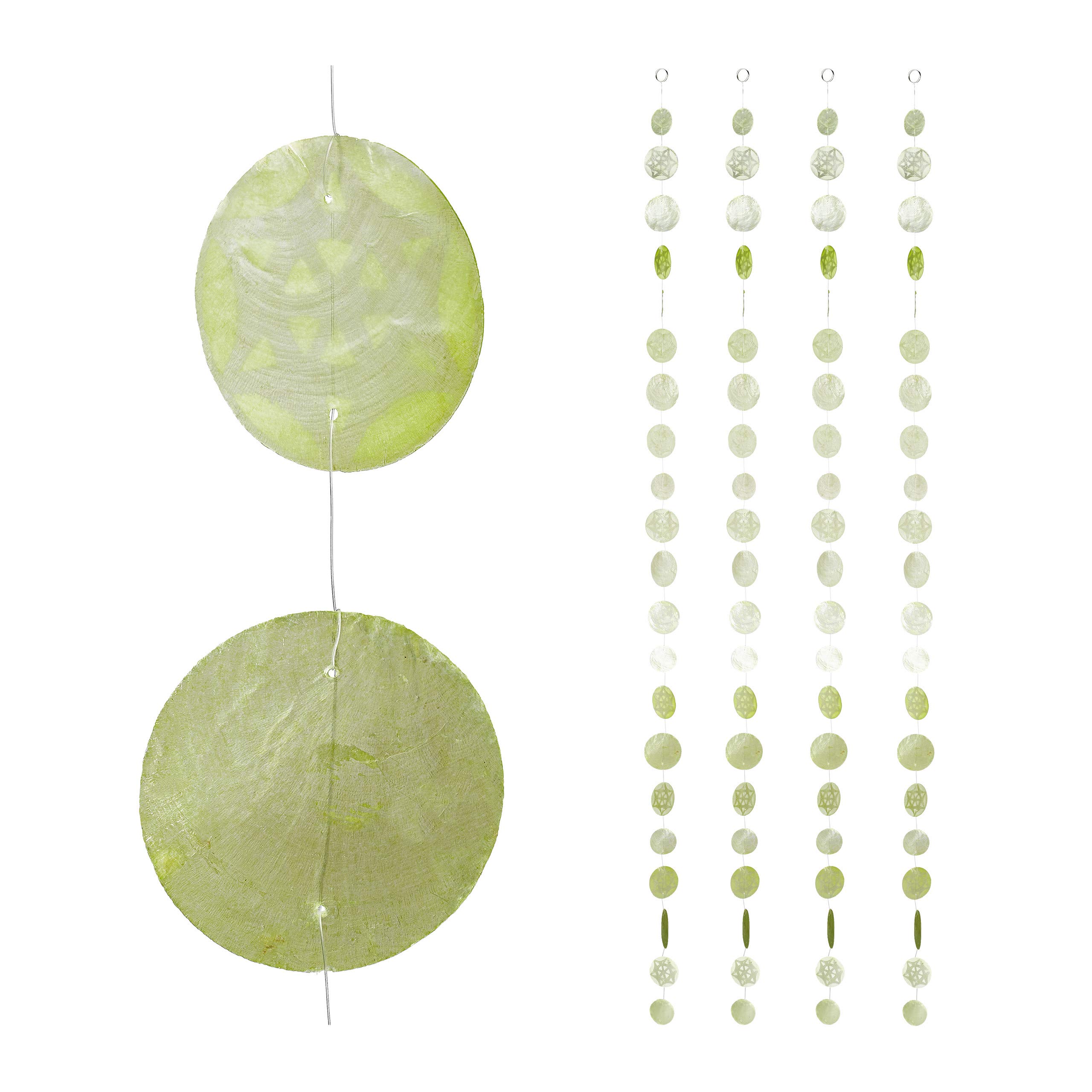 Relaxdays Capiz Girlande 4er Set, für Fenster, Balkon, Tür, Muschelplättchen Vorhang, Dekoketten 180 cm, Stern, hellgrün