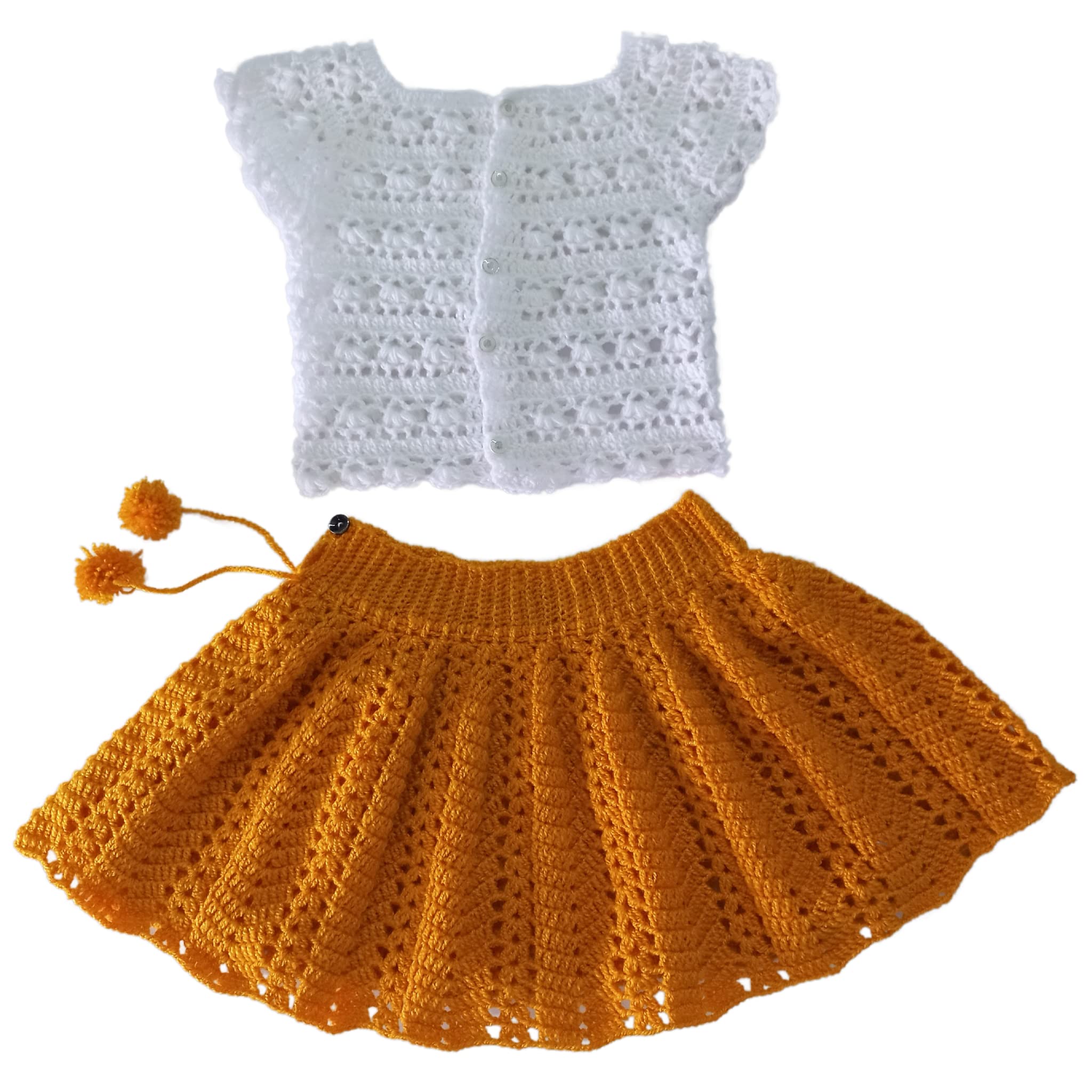 DORCHISBaby Girl Dress 2-3 Years - Woolen Top with Skirt, Handmade with Crochet