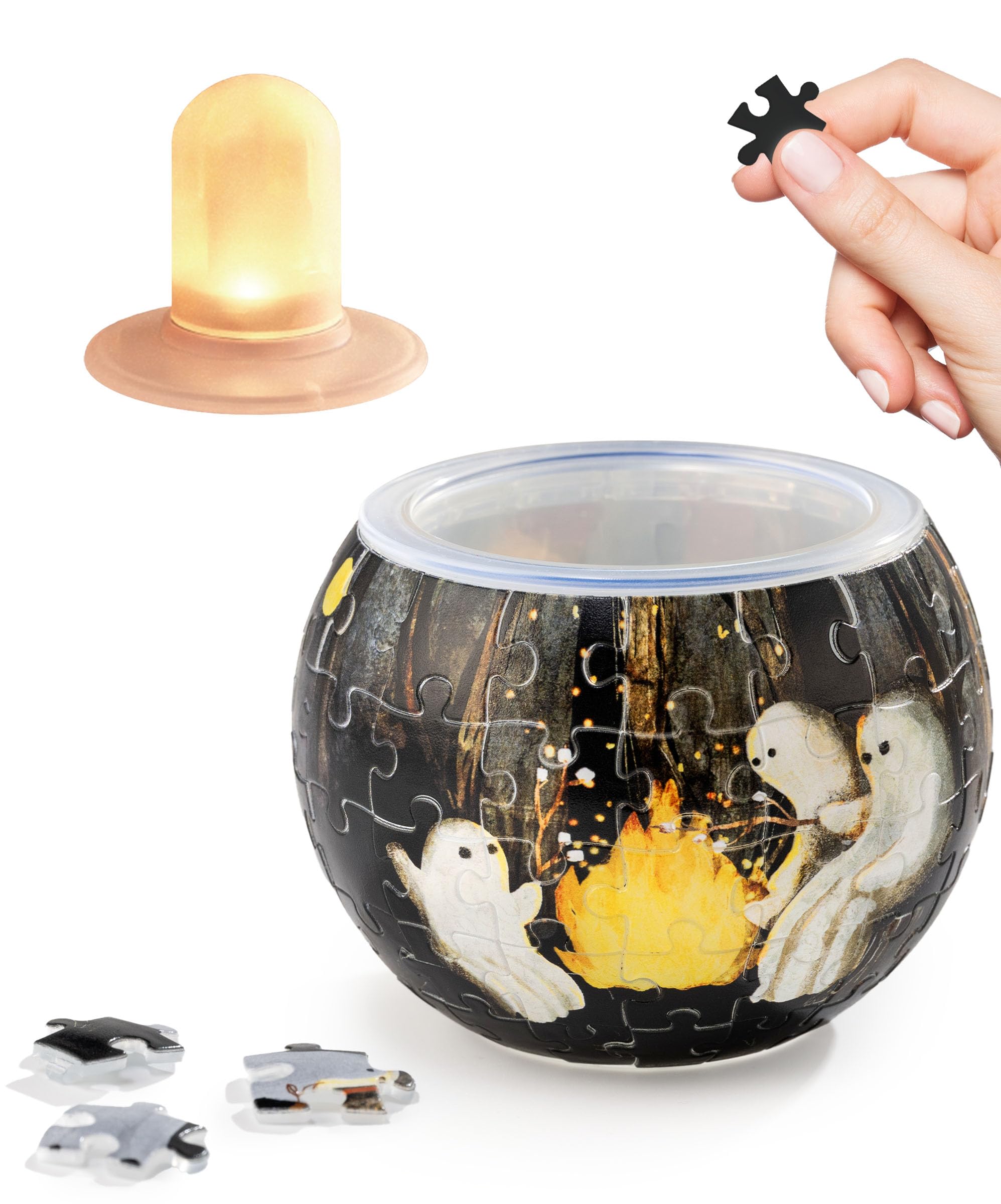 PieceRelax 3D LED Puzzle Candle Ligh - Katherine Blower - Spooky Night Walk, Battery Operated Plastic Pumpkins for Indoor & Outdoor Spooky Decorations [KL1079]