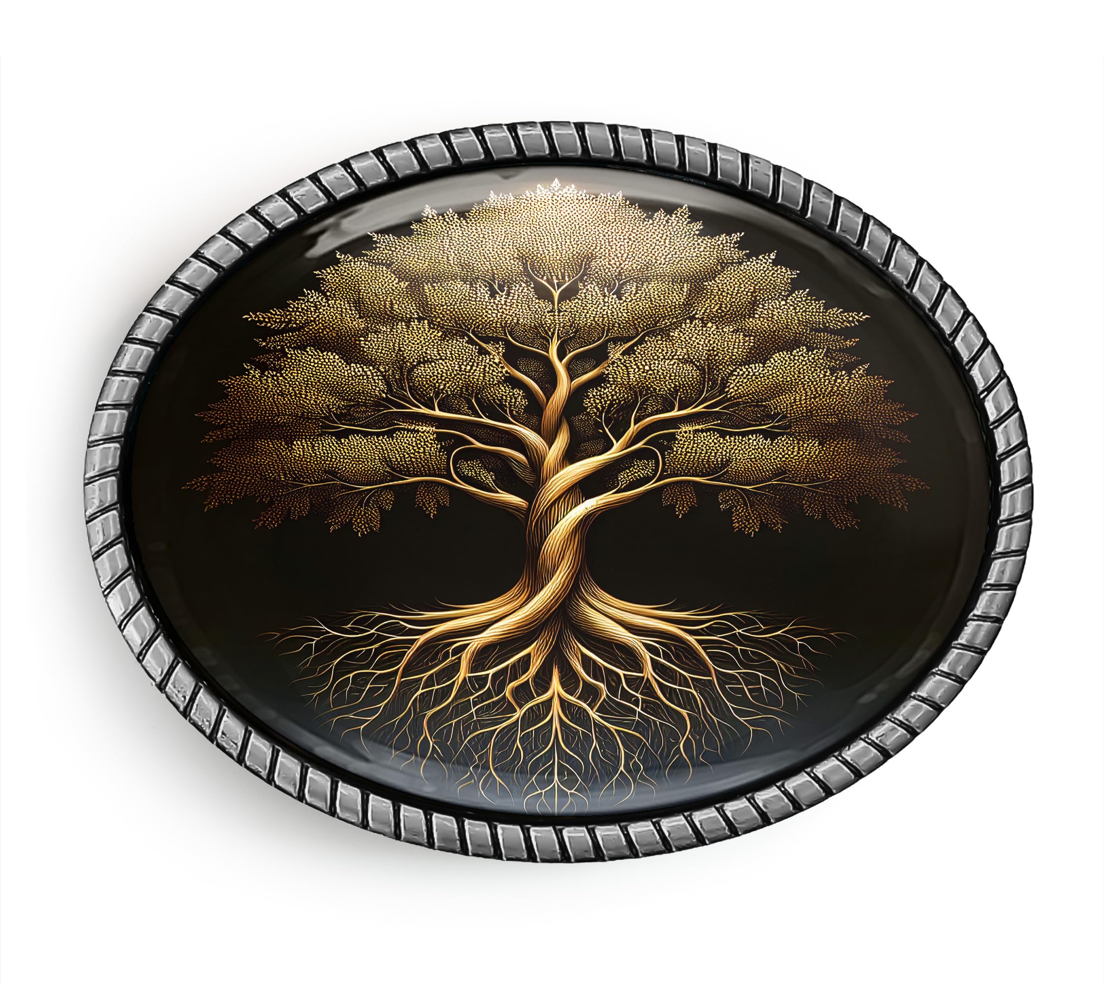 Tree of Life Belt Buckle - Celtic Irish Tree Handmade Oval Belt Buckle - 645 (Antique Silver)