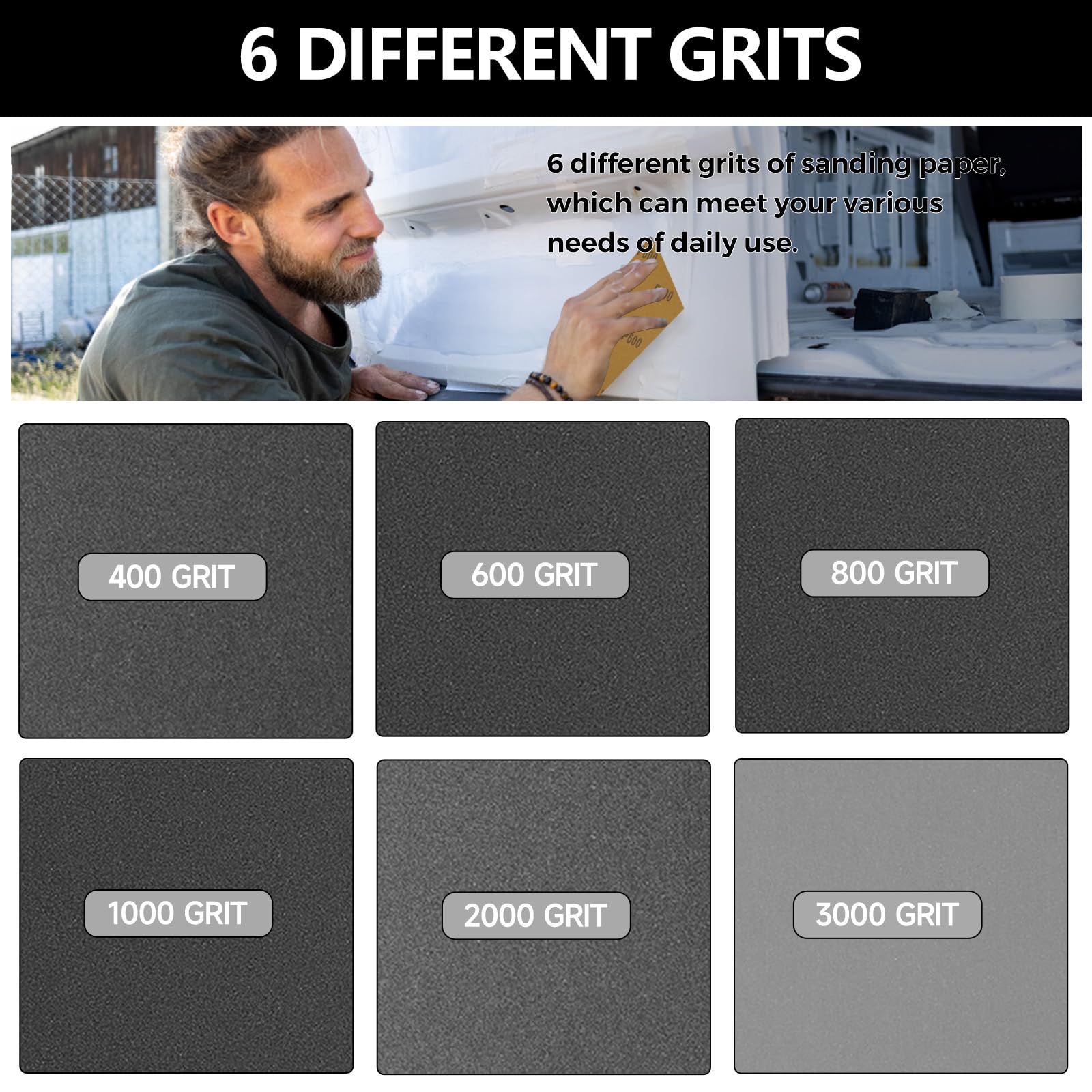 MOGRQAP 12 Sheets Sanding Paper, Waterproof Sandpaper 400 to 3000 Grits - Image 3