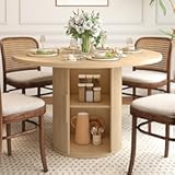 47 inch Round Dining Table for 4, Kitchen Table Dinner Table with 2-Layer Storage Shelf and Wood Slide Door for Home Dining Room Living Room (Natural)