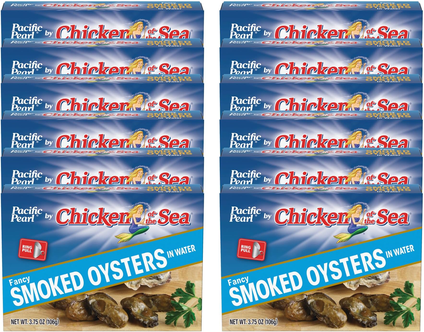 Pacific Pearl Fancy Smoked Oysters in Water 3.75 oz (Pack of 12)
