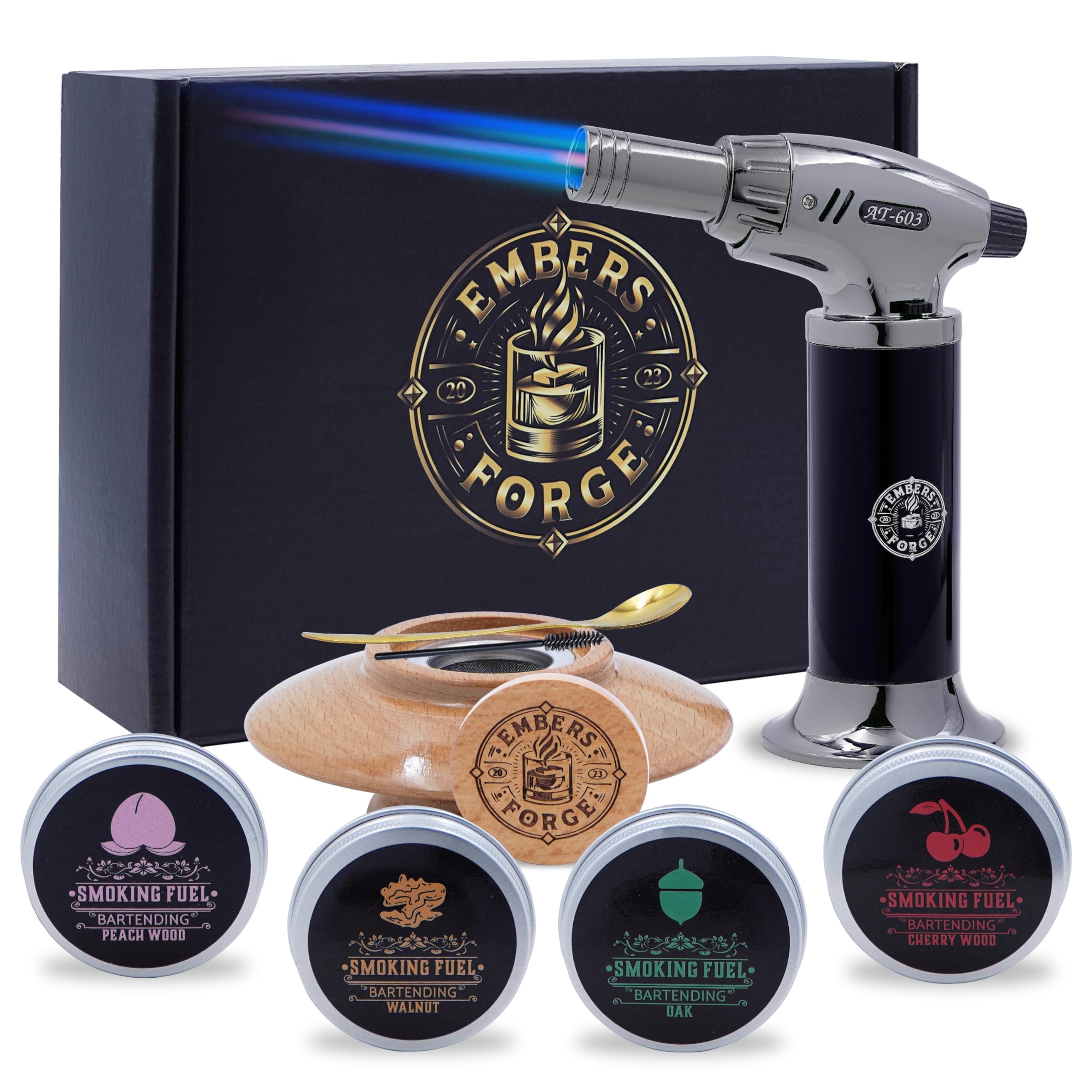 Cocktail Smoker Kit with Torch 4 Flavors of Wood Chips for Whiskey Bourbon Smoked Drink Entrepenour Birthday Gifts for Men Husband Dad Boyfriend Millionaire Man Cave (no butane)