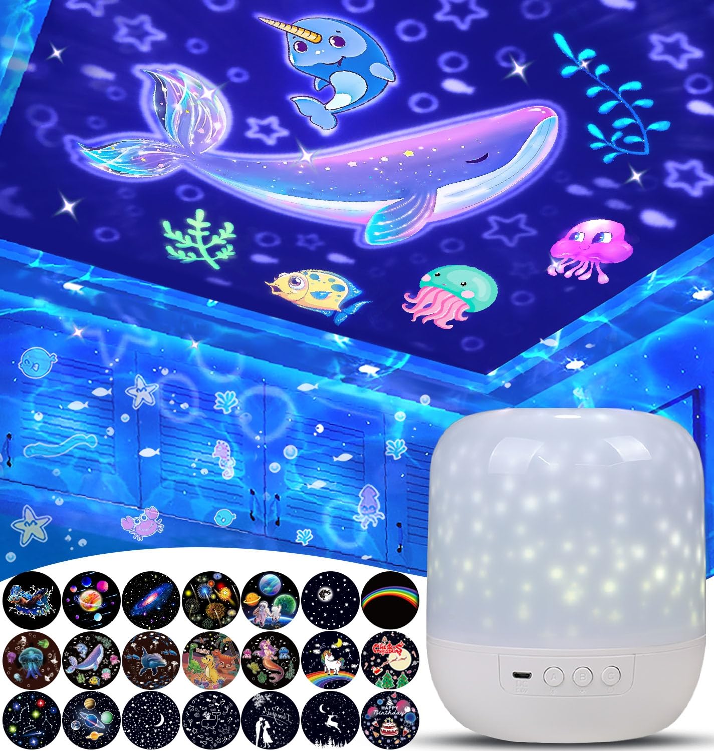 21 Sets of Films, Kids Night Light Projector, Projector Night Light for Kids Bedroom, Ceiling, Star Galaxy Projector for Baby Toddler Girls with 360° Rotating, Birthday, Christmas, Nursery, Room Decor