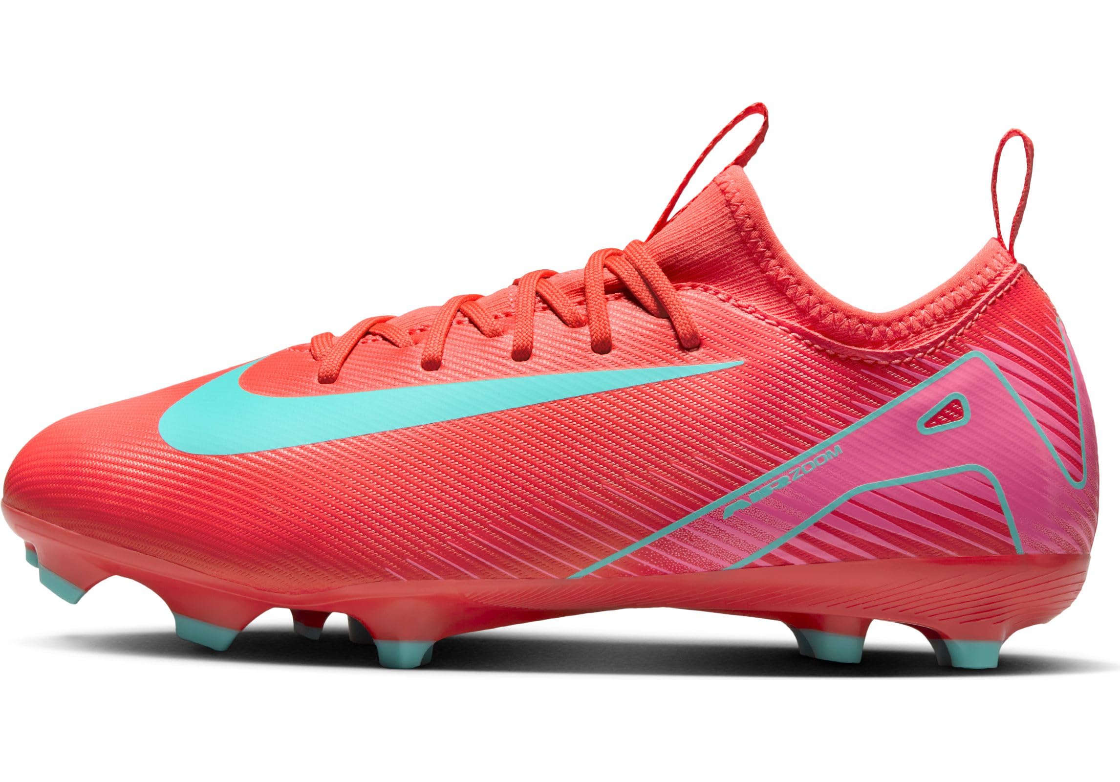 Nike Unisex Kids Jr. Zoom Vapor 16 Academy Fg/Mg Football Shoe, Ember Glow Aurora Green, 2.5 UK