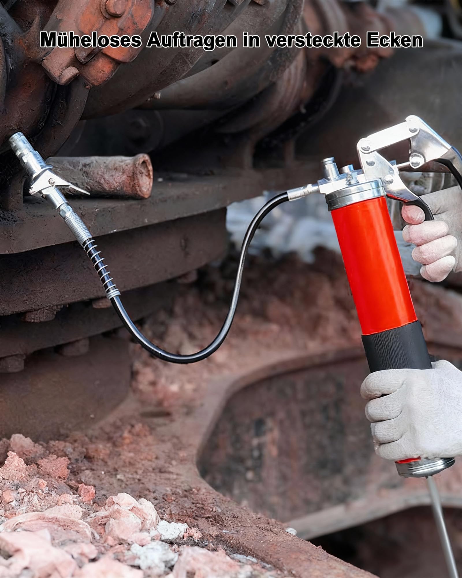 Pompe a Graisse Manuelle: 7000PSI Pistolet à Graisse Professionnel avec Poignée Pistolet à Une Main avec Tuyau Flexible, Rallonge Rigide, Buse Pointue pour Cartouches de 400cc