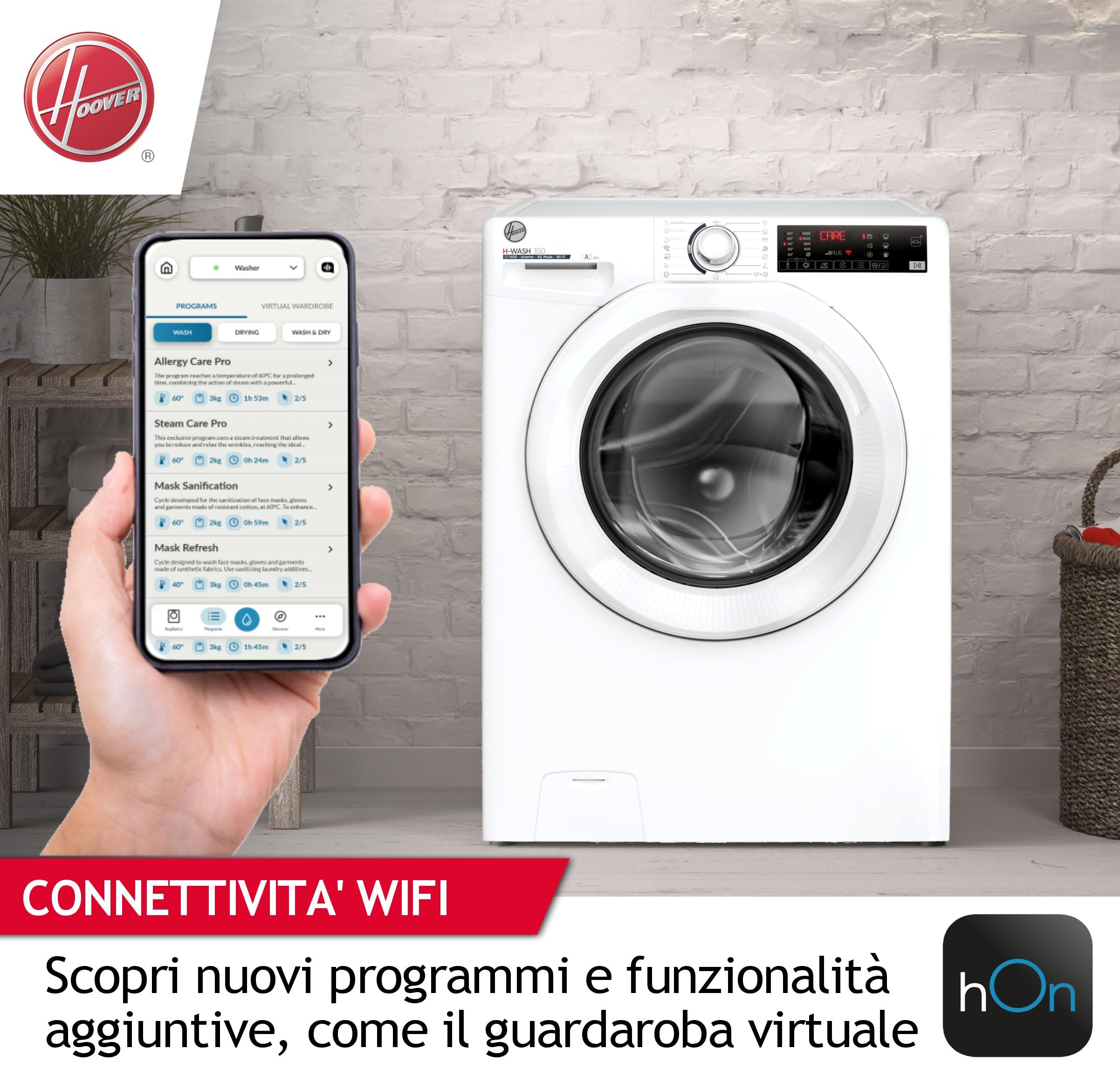 Hoo ver, Pralka Slim H-WASH 350, H3WP4474TAM6/1-S, Pralka ładowana od przodu, 7 KG, klasa A-10%, 1200 obrotów, 77 dB, Para, 16 programów, Opóźniony start, Biały, AxLxP 85x60x45 cm