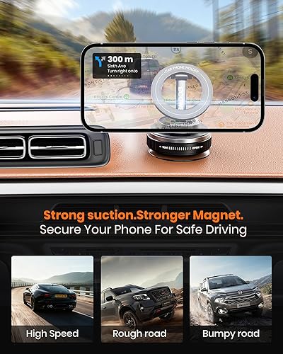 Miniatura 6 de Soporte magnético ultra fuerte para teléfono para automóvil, iPhone 17, soporte de coche 360 con ventosa de vacío ajustable,