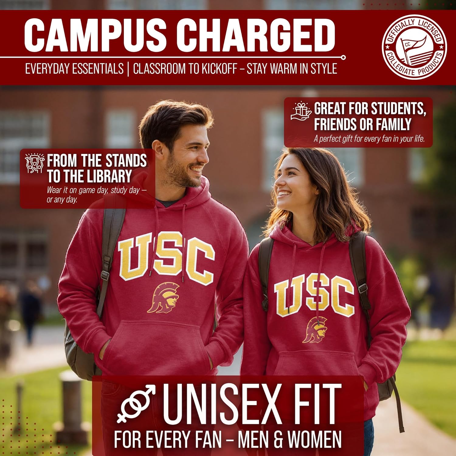 Campus Colors NCAA Adult Tackle Twill Hooded Sweatshirt - Embroidered Logo - Stay Warm & Represent Your Team in Style