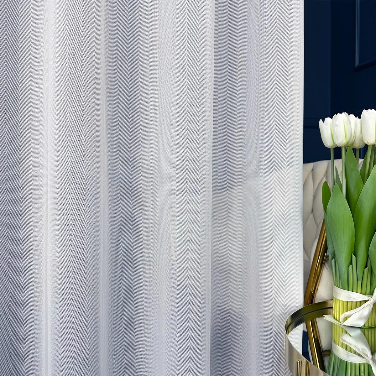 Tenda Bianca Jacquard 400x280 cm (LxA) Nissi Corta e Lunga con Nastro Arricciatenda per Soggiorno Cucina Camera da Letto