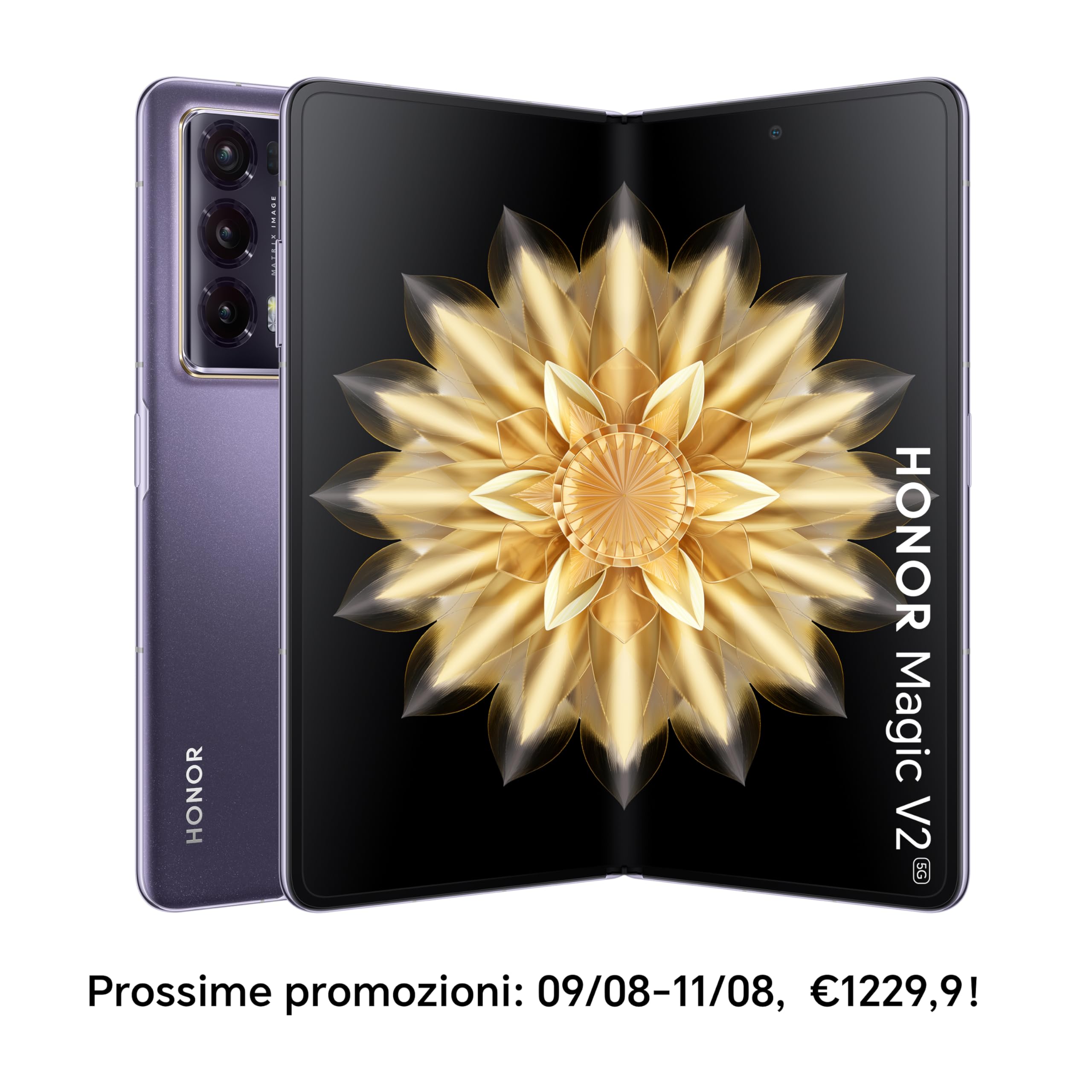 HONOR Magic V2 Smartphone, telefono cellulare 5G, senza SIM, 16+512 GB, schermo OLED pieghevole da 6,43''+7,92'', 5.000 mAh, dual SIM, Android 13, Purple