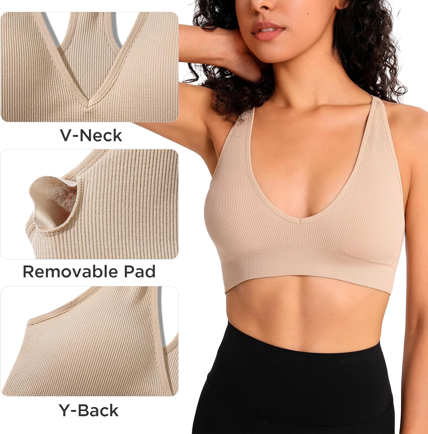 INIBUD Sports Bra for Women Halter V-Neck Racerback Minimizer Padded Bralettes Longline Crop Tops Seamless Workout - Image 3