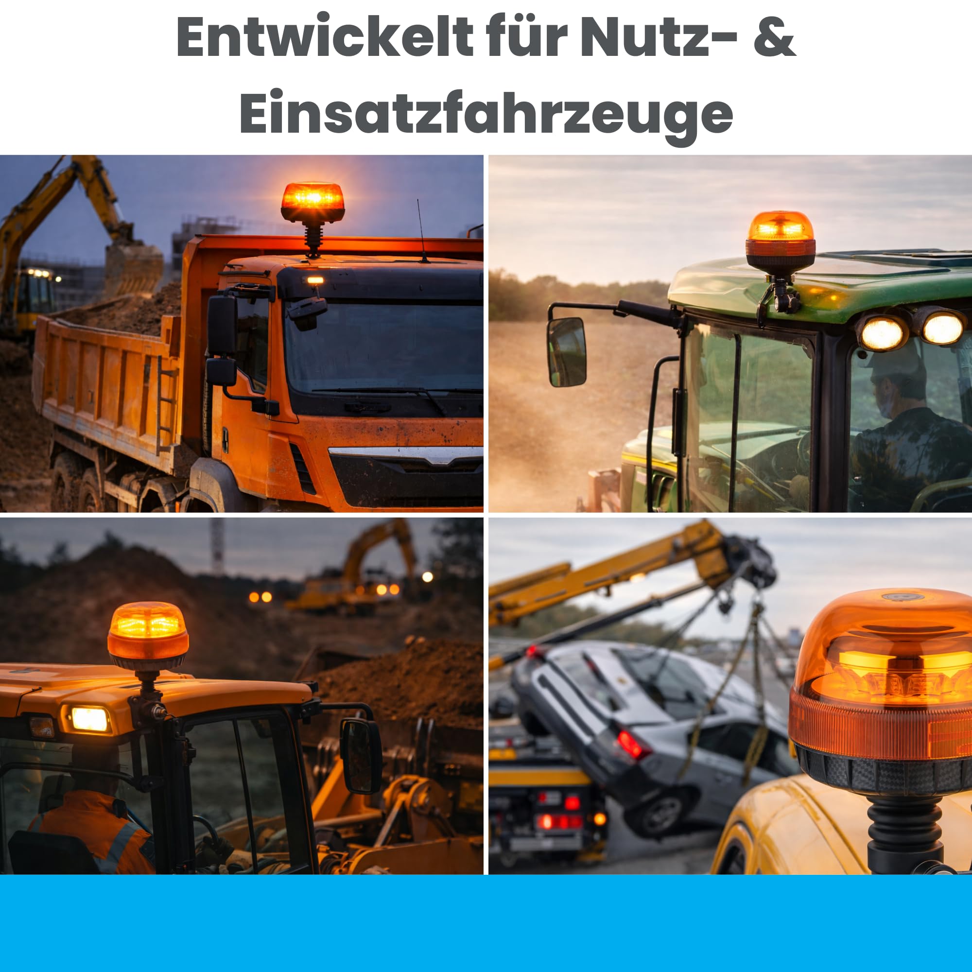 LED Rundumleuchte 12V 24V ECE R65 R10 E4 – 24W Warnleuchte mit Gummifuß – 2 Blitzmodi – IP65 wasserdicht – Rundumkennleuchte für Traktor LKW Anhänger 125x200mm