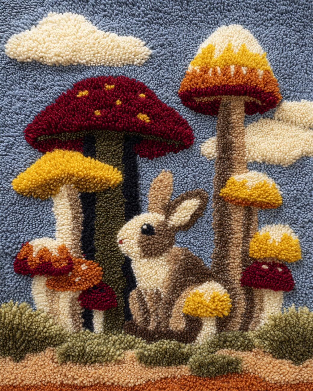 AxiangziK Animal DIY Latchook Kit Rabbits and Mushrooms DIY Latch Hook Kits Hand Craft Embroidery Tapestry Carpet Rug Making Enthusiasts Gift 39x55in