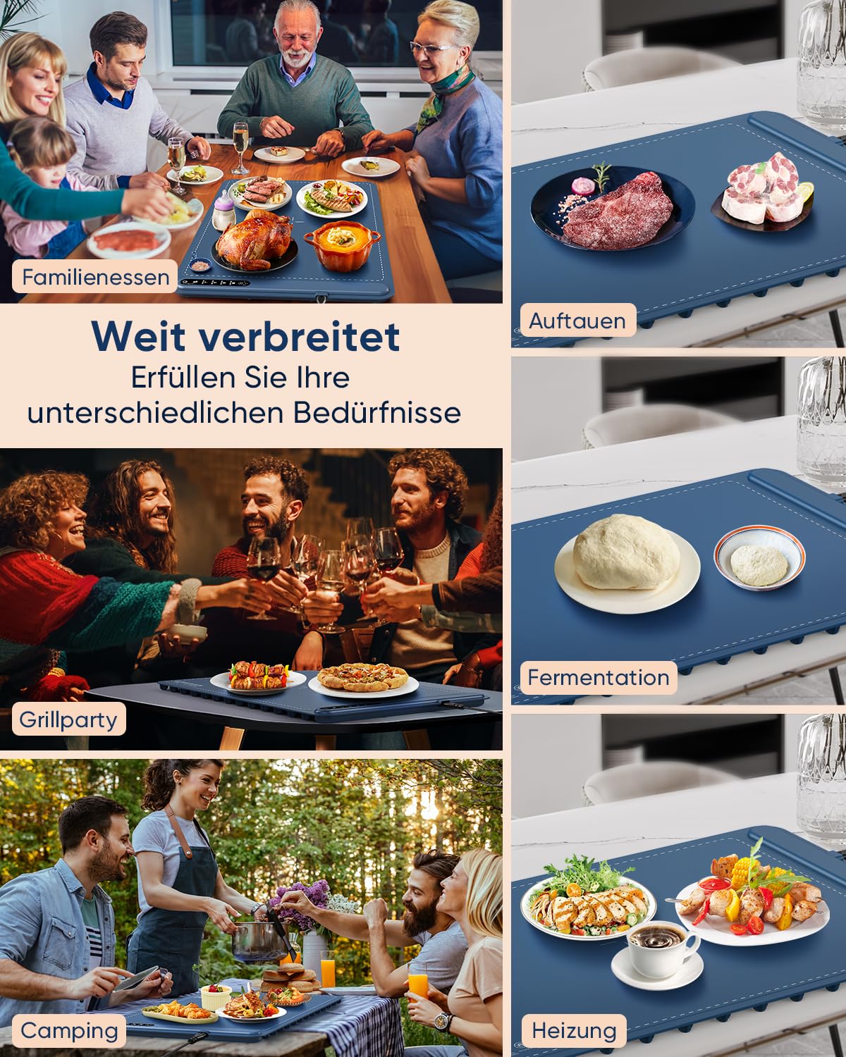 Lureshine Warmhalteplatte elektrisch mit 4 Temp.-Stufen & 1/3/5h-Timer,Rasch heizende Wärmeplatte essen,Speisenwärmer zum Aufwärmen & Auftauen