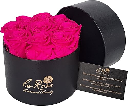 Miniatura 4 de 9 rosas rosadas XL perfumadas naturalmente preservadas en caja de lujo para sombreros redondos, hecha a mano en Ecuador