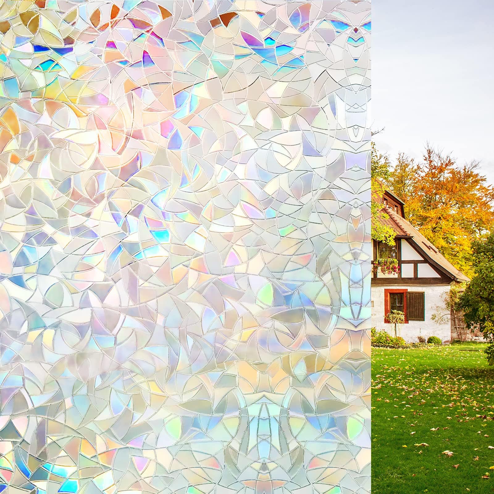 LEMON CLOUD Film Fenetre Anti Regard, Occultant Electrostatique Intimité Vitre, Motif Effet Arc-en-CIE Floral, Opaque Anti UV Pour Chambre Cuisine Maison, 75 X 200 CM