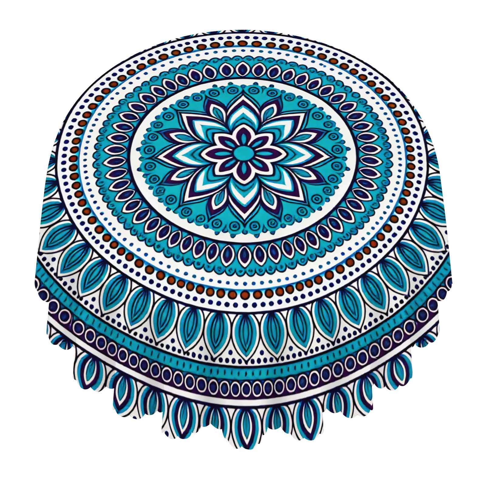 Mandala Teal Navy Round Tablecloth Waterproof Washable For Dining Party