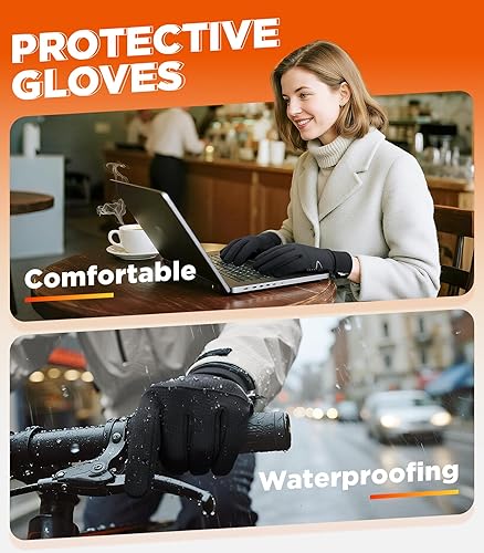 Miniatura 7 de Benirap Guantes de invierno para hombres y mujeres, guantes de invierno cálidos para pantalla táctil, resistentes al viento, antideslizantes, para