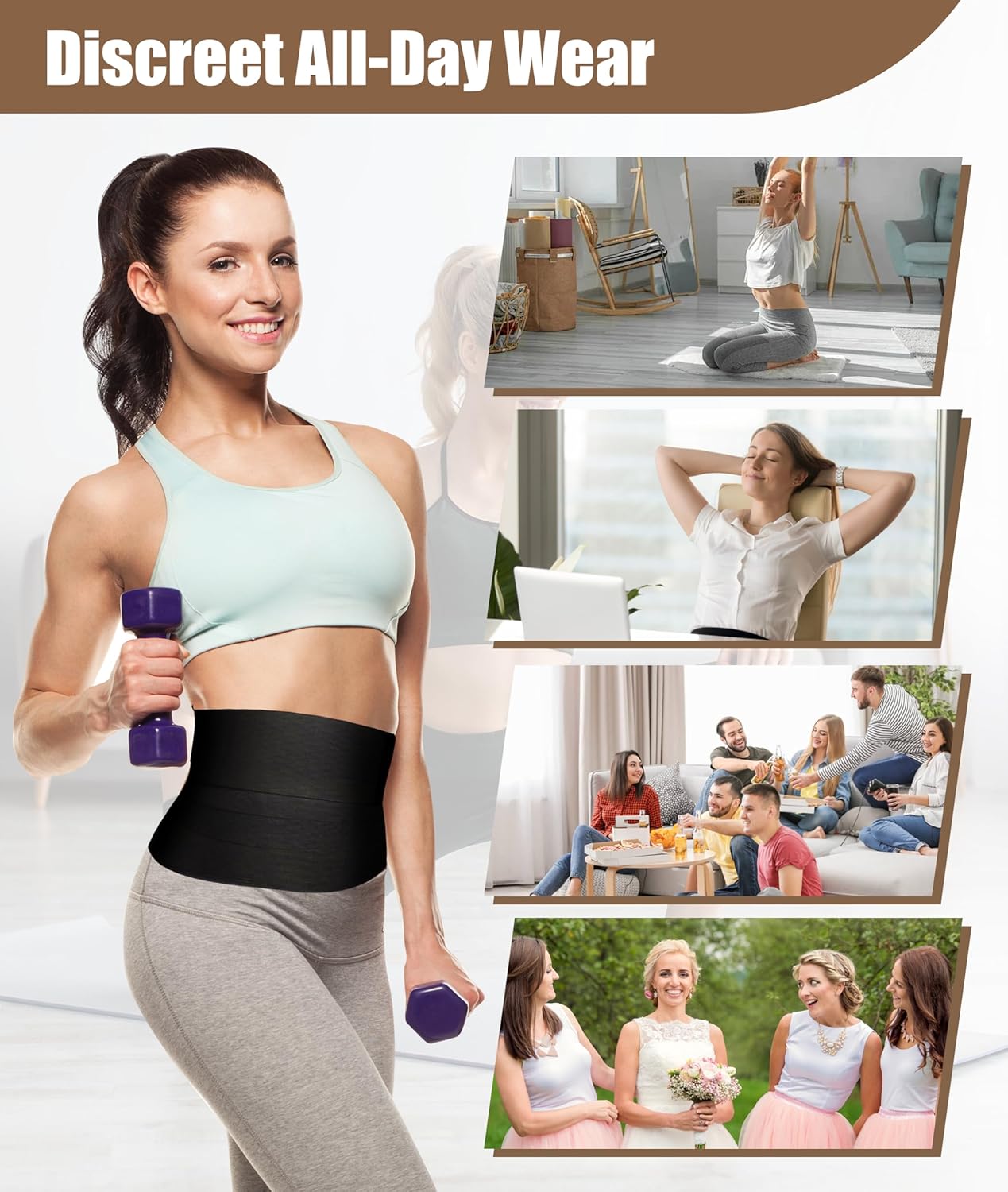 Waist Trainer for Women - Adjustable Postpartum Belly Wrap Tummy Control Bandage & Core Stability, Elastic Waist Trimmer Belt for Fitness, Daily Use, Black - Image 6