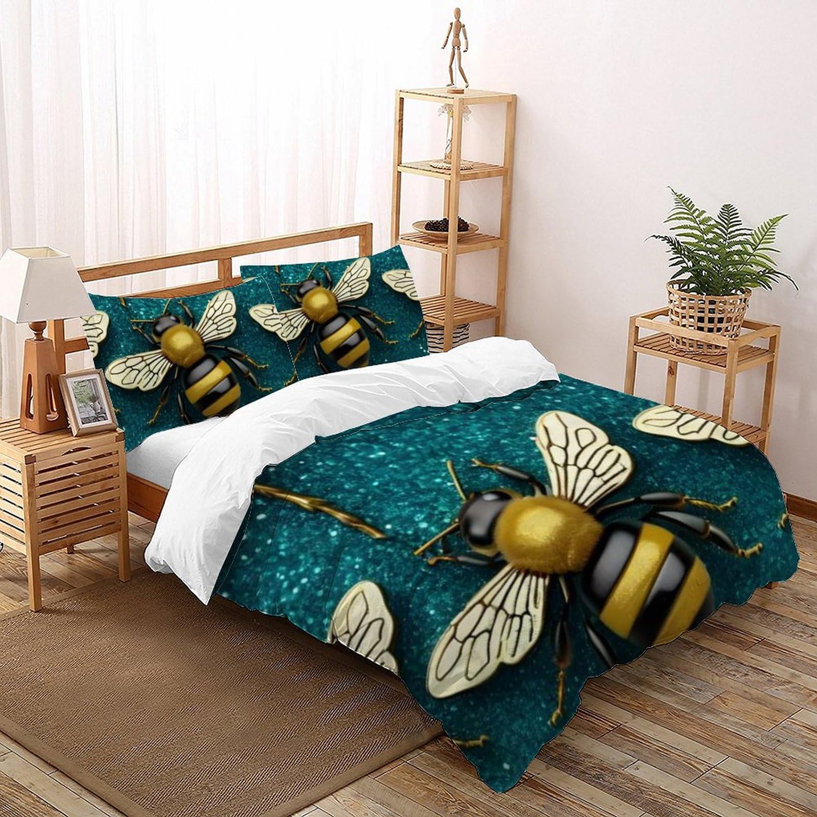 Housse de couette animaux 3D 260x220cm en microfibres avec fermeture éclair