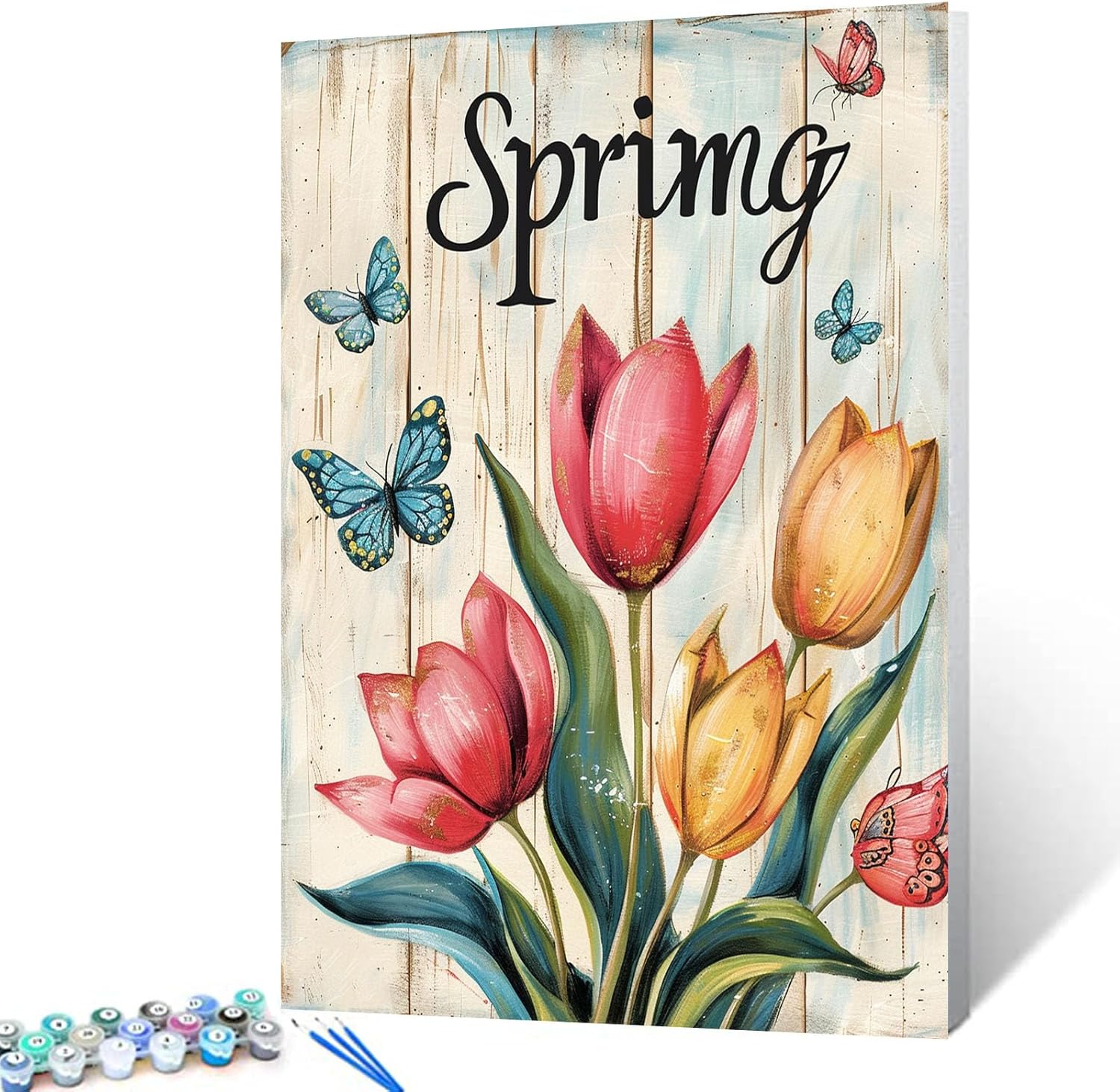 Tucocoo Tulips Paint by Numbers Kits 16x20inch Canvas DIY Abstract Oil Painting for Kids, Students, Adults Beginner with Brushes and Acrylic Pigment-Spring Sign(with Frame)