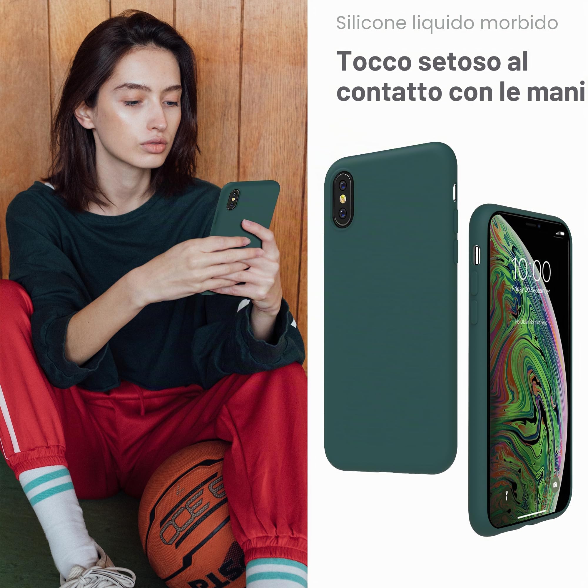 YATWIN Cover per iPhone XS, iPhone X, Custodia in Silicone Morbido con Tagli di Precisione per Fotocamera, Design Ultra Sottile, Protezione 360° con Bordi Rialzati, ‌Verde‌