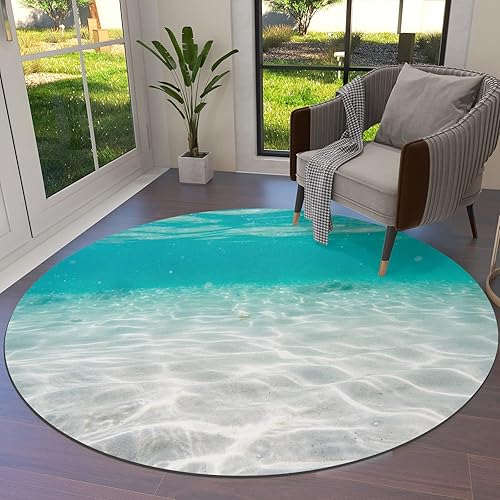 Large Round Area Rugs 5 FT Diameter for Living Room Ocean Undersea Sea Water Ripples Beautiful Scenery Decorative Rug Carpet Floor Mat Yoga Mat for