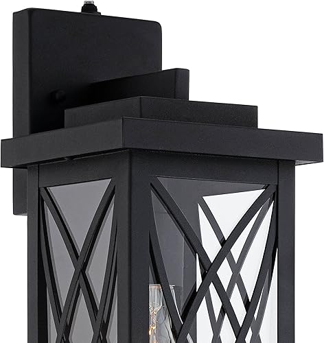 Miniatura 3 de John Timberland Woodland Park Mission - Lámpara de pared para exteriores, metal negro, 15, cristal transparente, seguridad del atardecer al amanecer