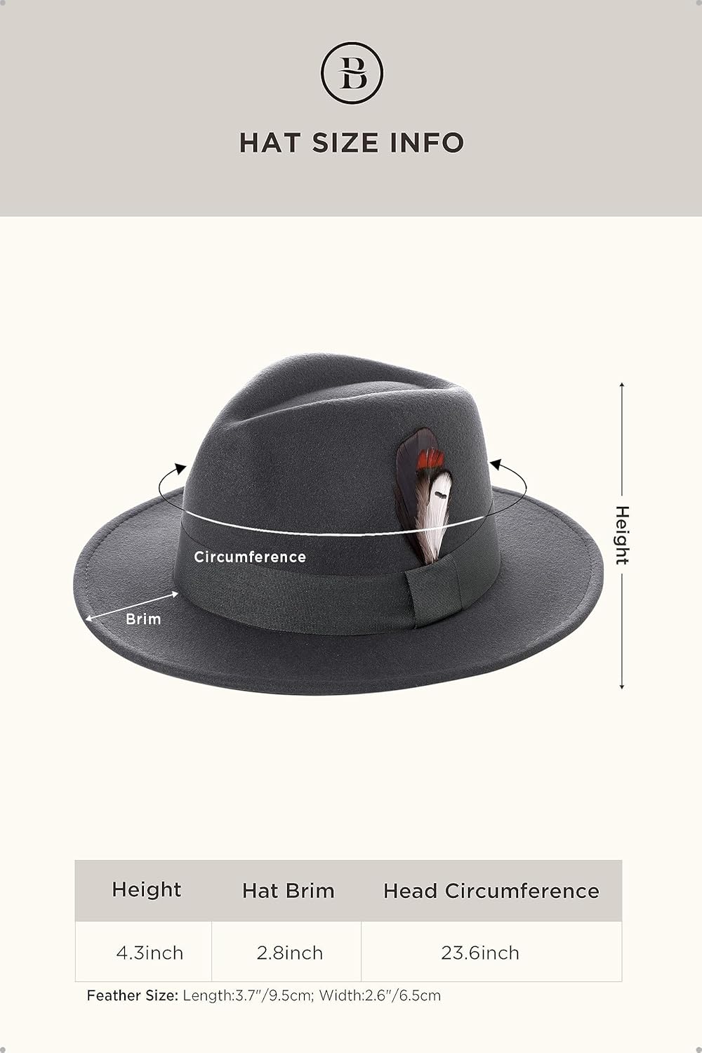 BABEYOND Fedora Hats Cap for Men Women Wide Brim Hat 1920s Gatsby Panama Costume Accessories - Image 6