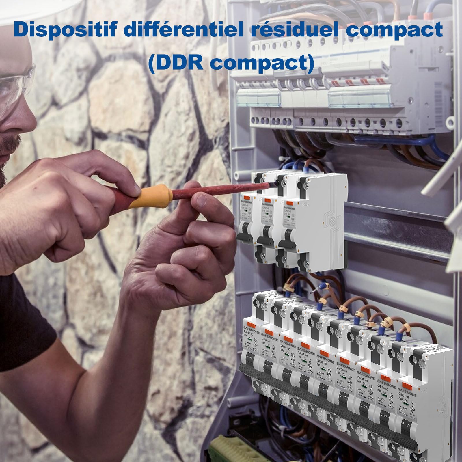 Disjoncteur Différentiel RCBO 16A 30mA Type A 1P+N, SAFEMORE Interrupteur différentiel Courbe B - Haute Sensibilité - Rail DIN, Homologué TÜV