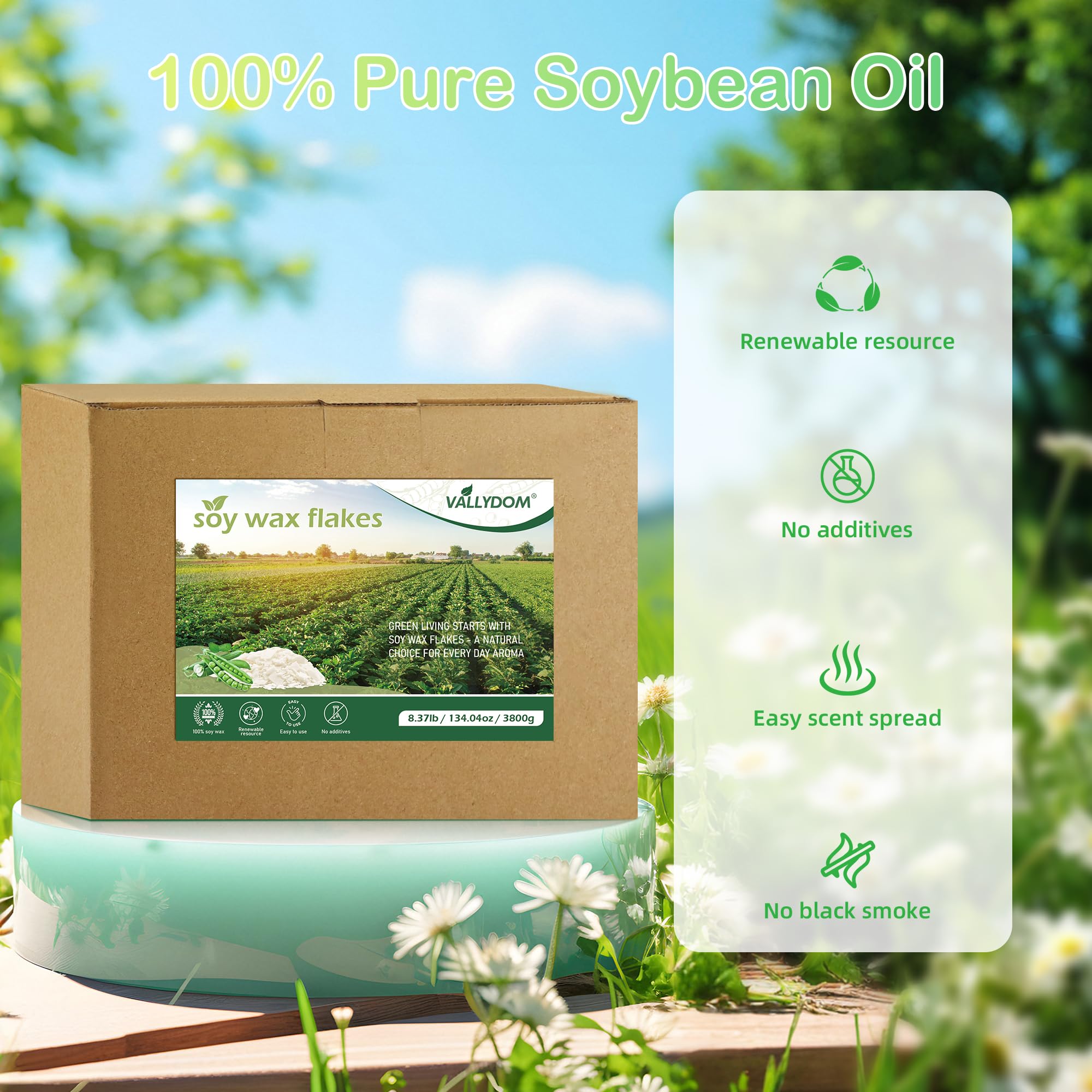 3,8 kg de cire de soja pour la fabrication de bougies : flocons de cire de soja pure de qualité supérieure, biologique, sans additifs, longue durée de combustion, parfaite pour les bougies