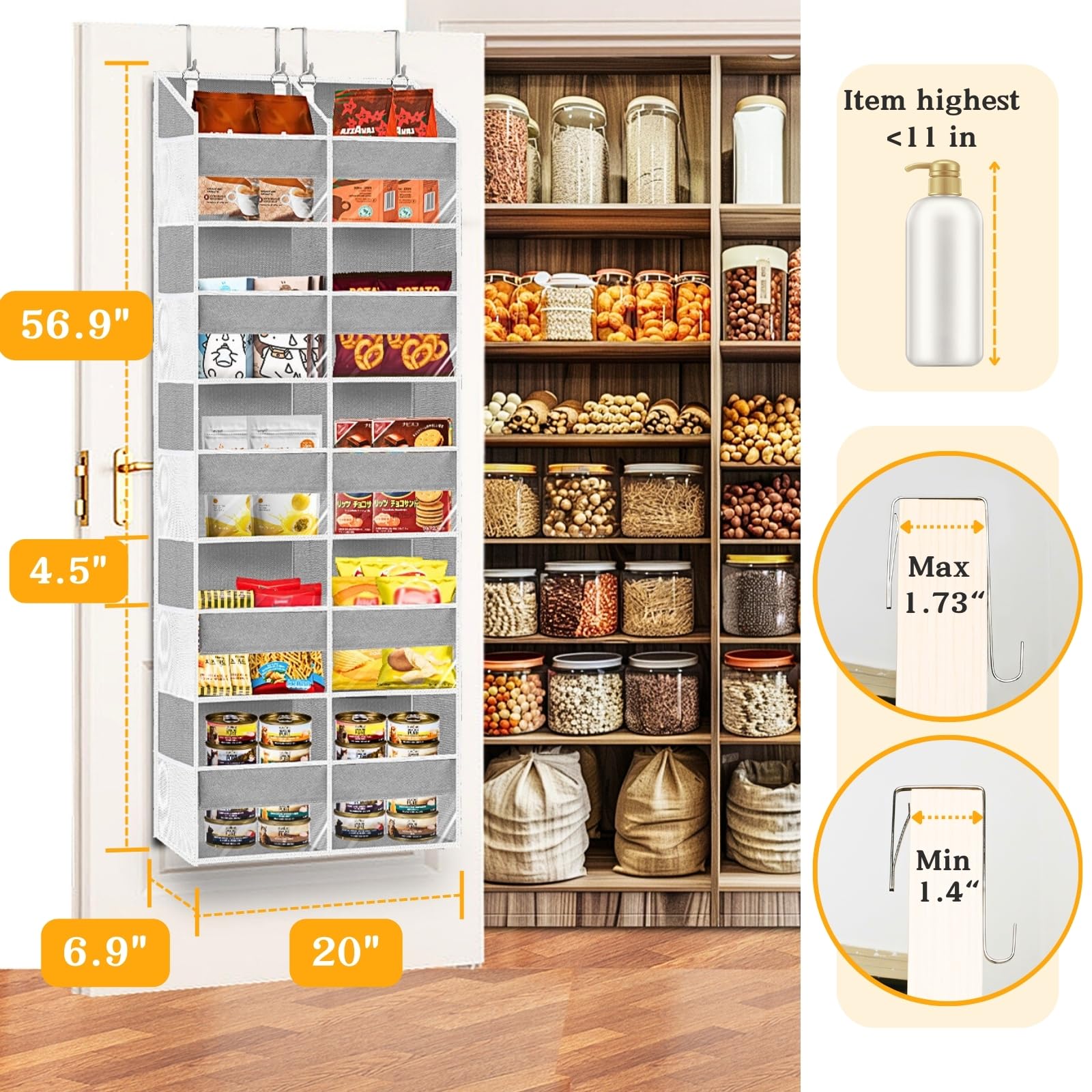 Ofiray-home Over the Door Organiser with 5 Tiers and 10 Compartments, Extra Large Hanging Door Storage with 4 Hooks - Image 3