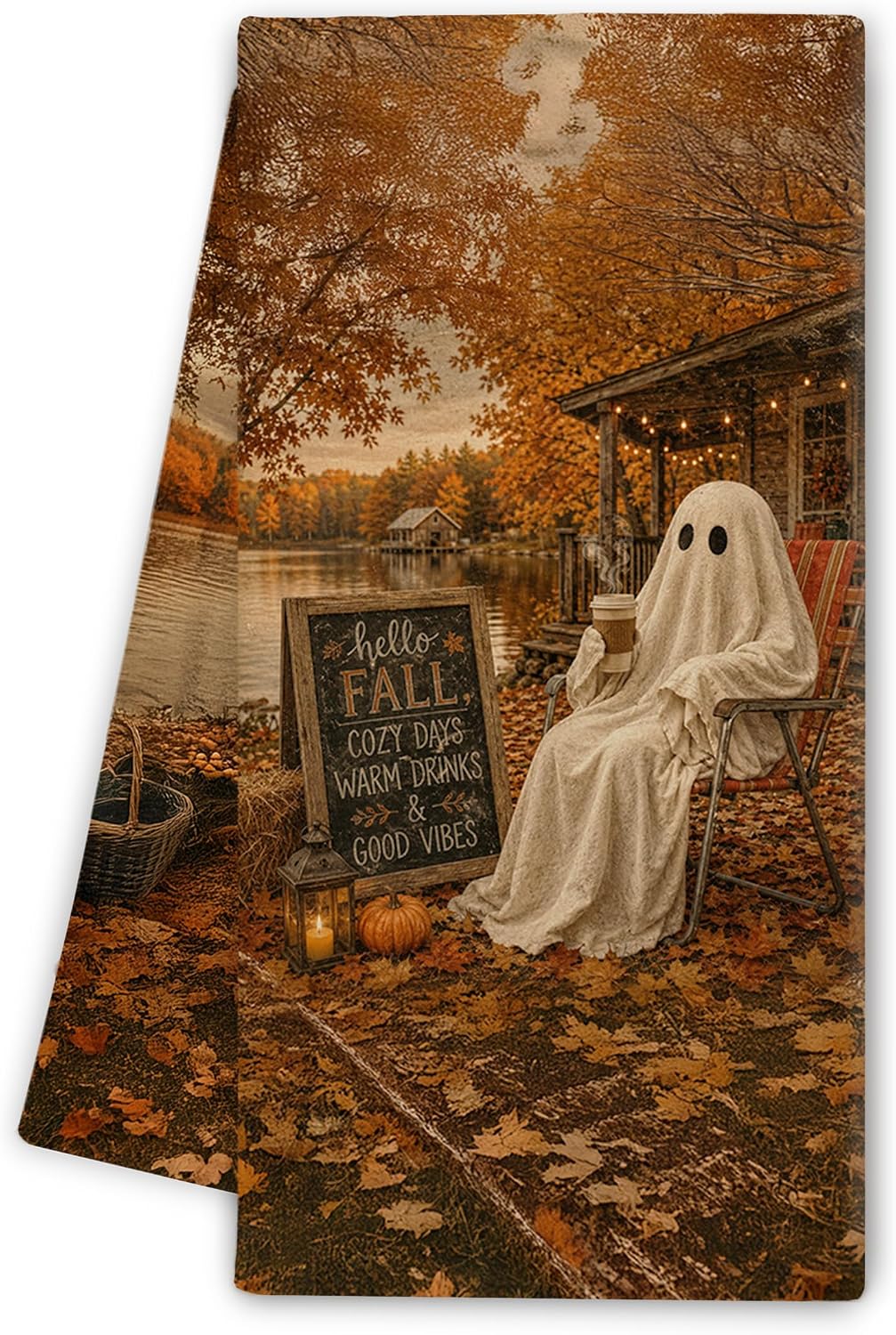 Fall Pumpkin Kitchen Towels - Dog Footprint Autumn Gifts, Pumpkin Fall Decor, Trendy Thanksgiving Hand Towels Dishcloth for Kitchen Bathroom Decorative, 16x24 Inch