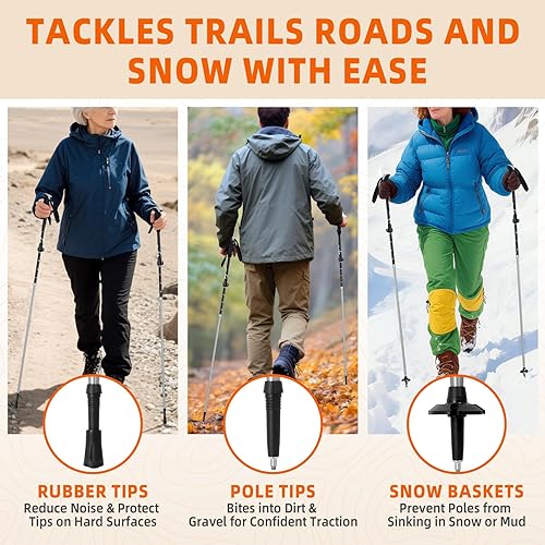 Miniatura 7 de Bastones de senderismo plegables para senderismo, bastones de senderismo ligeros y plegables, paquete de 2 bastones de aluminio ajustables para