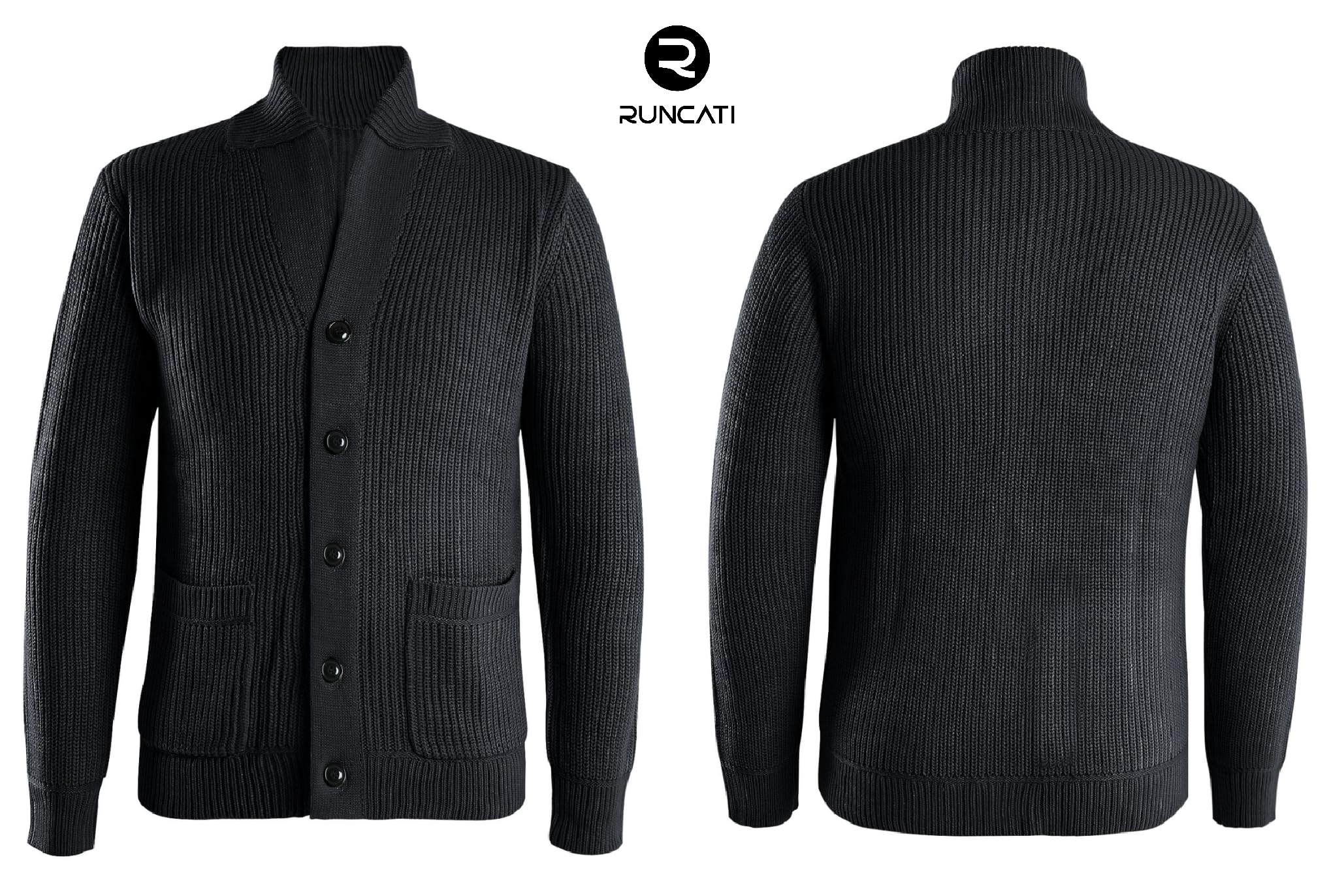 Runcati Chaqueta de punto grueso para hombre, informal, cuello chal, manga larga, con botones, jersey de punto