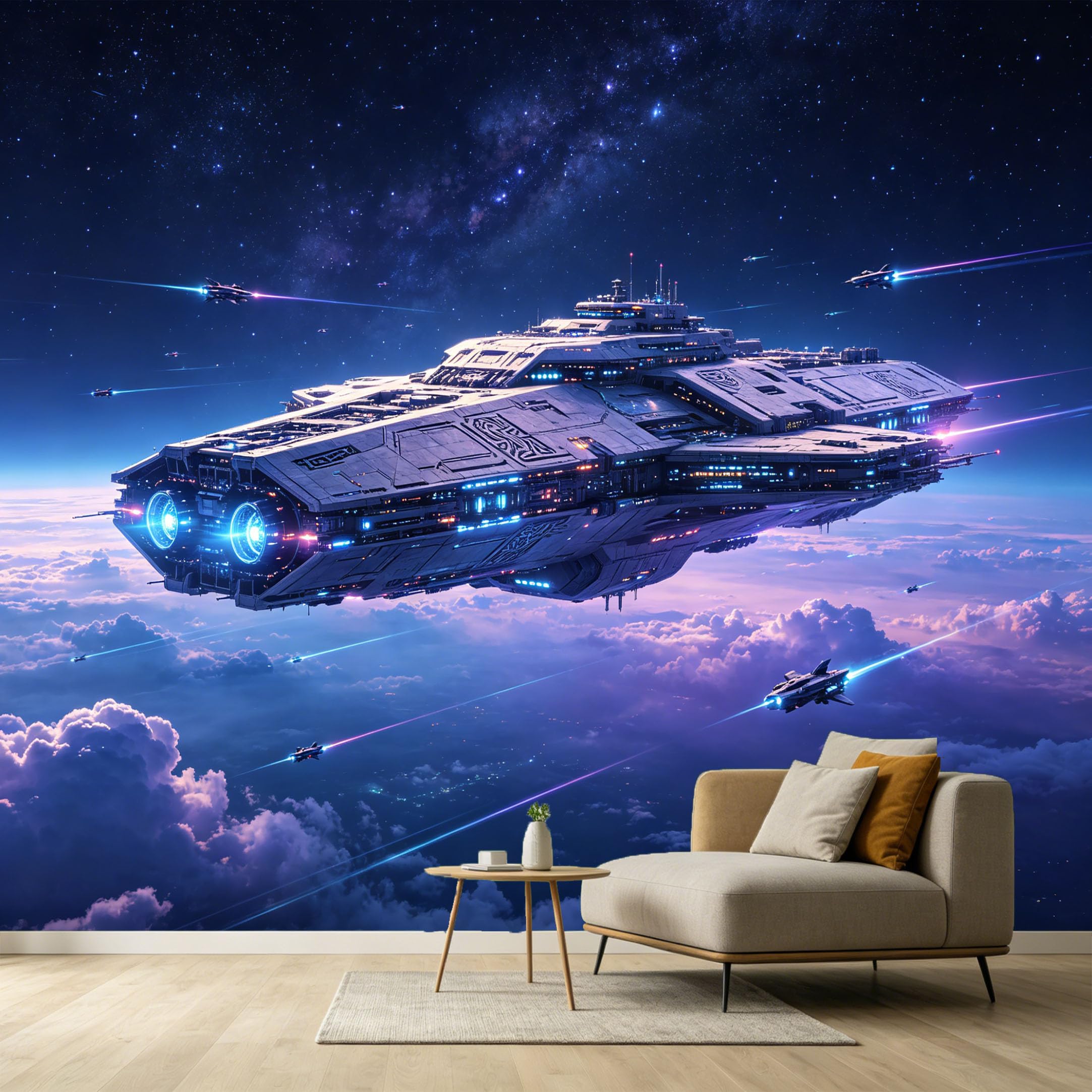 Custom Size Wall Murals Modern Cosmic Spaceship Galaxy Nebula 3D Trompe L'Oeil SelfAdhesive Wall Fabric Removable Large Wallpaper for Photo Living Room Interior Decor Art