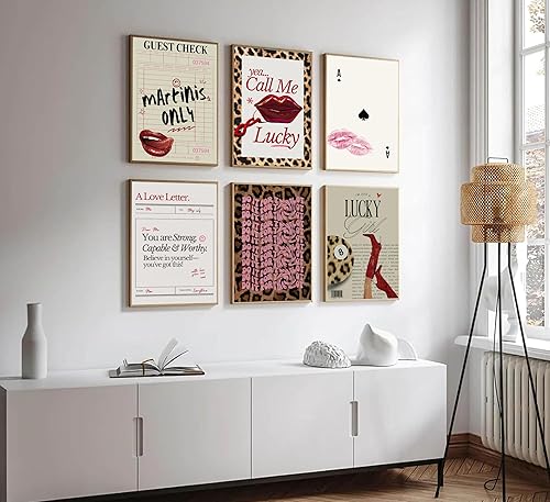 Miniatura 2 de 6 piezas de lienzo de leopardo de moda arte de pared retro Funky Preppy rojo botas Lucky 8 Ball pintura estética imágenes decoración de pared póster