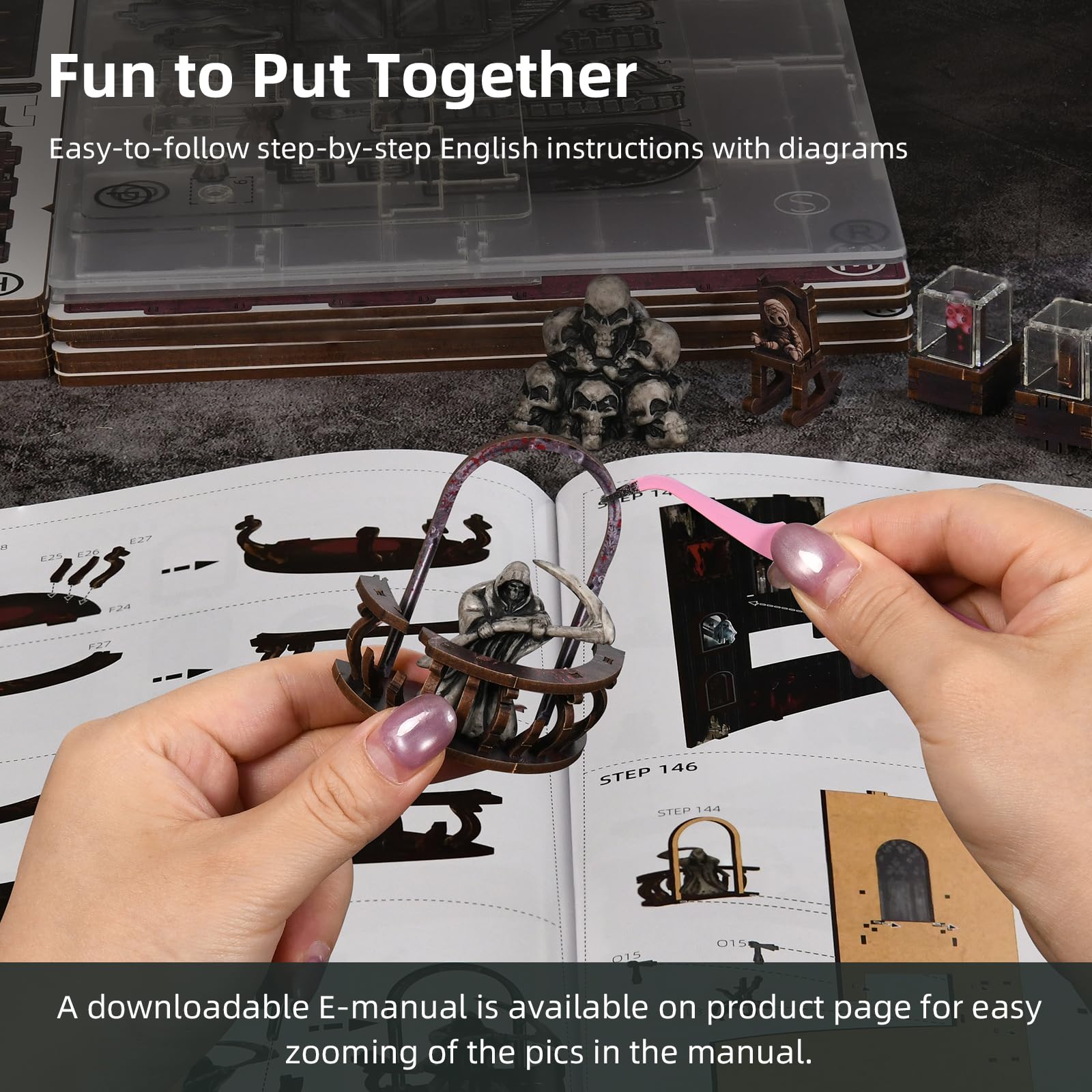 MiniCity Book Nook - Kit di costruzione 3D in miniatura per casa delle bambole con luce LED e protezione antipolvere – Haunting Relics