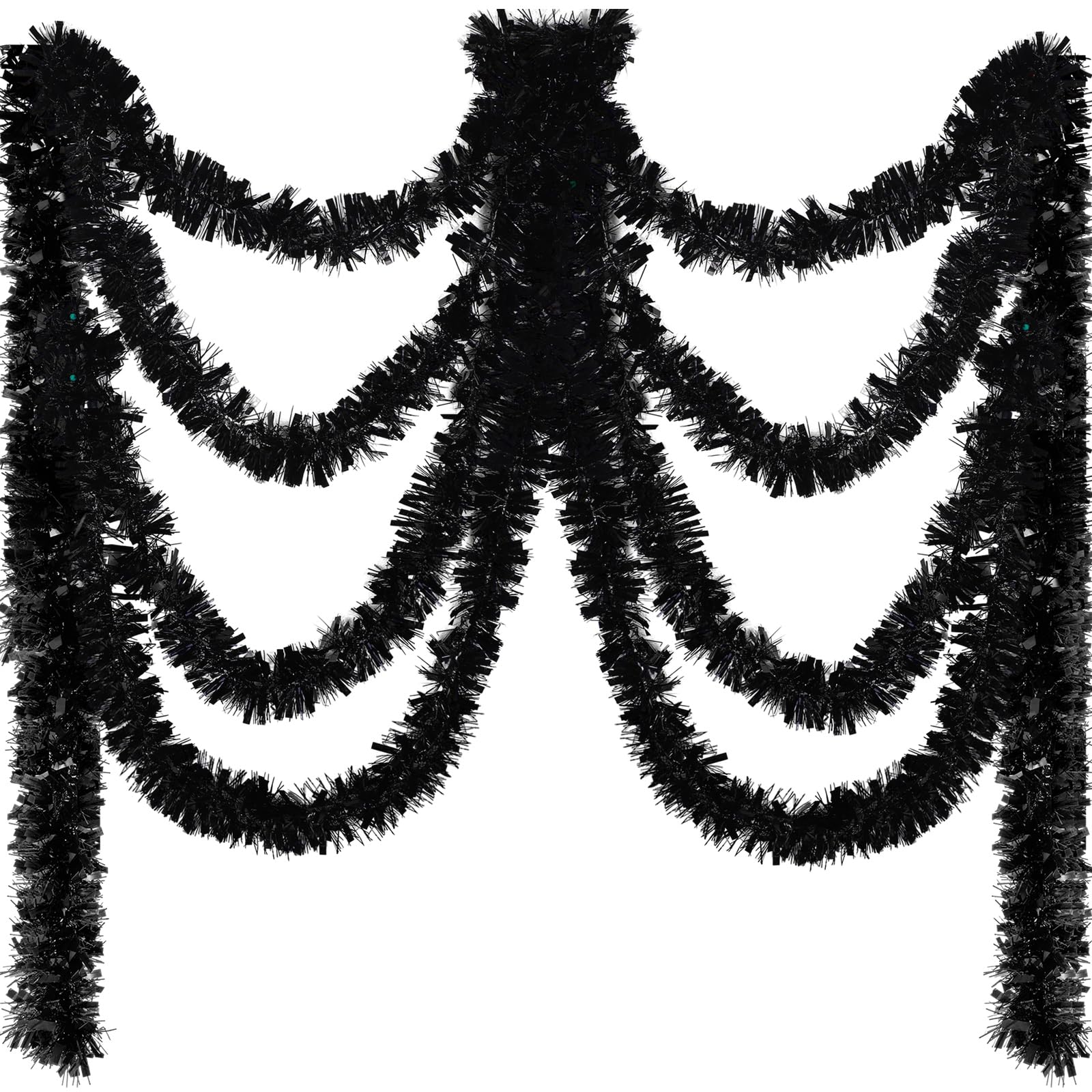 Lot de 6 rouleaux de guirlande patriotique à paillettes pour mariage, fête de l'indépendance, Noël, anniversaire, 120 m (noir)