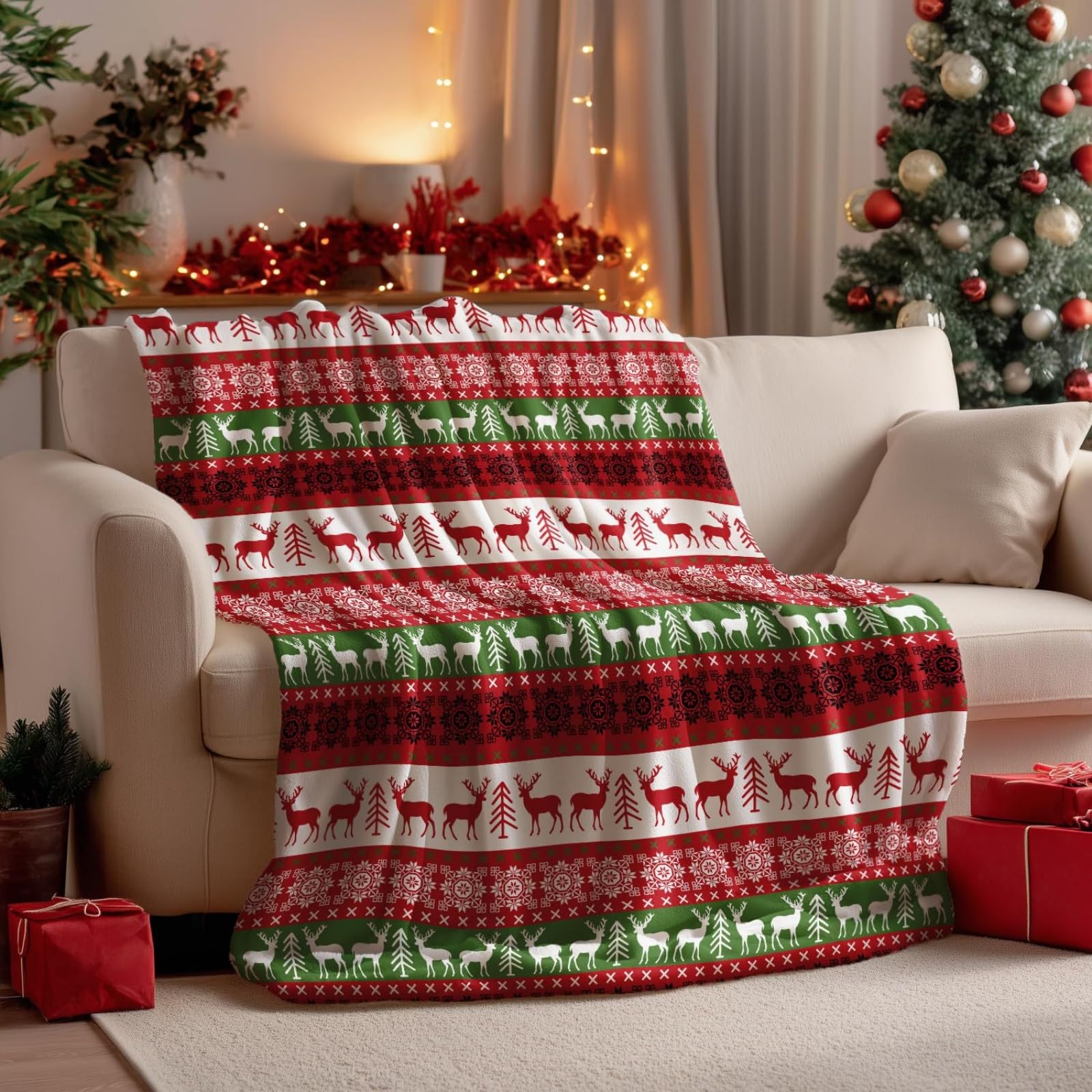 Manta de Navidad, copo de nieve, manta de Navidad (200 x 200 cm), manta de franela suave, cálida decoración navideña, acogedora manta de cabaña para sofá