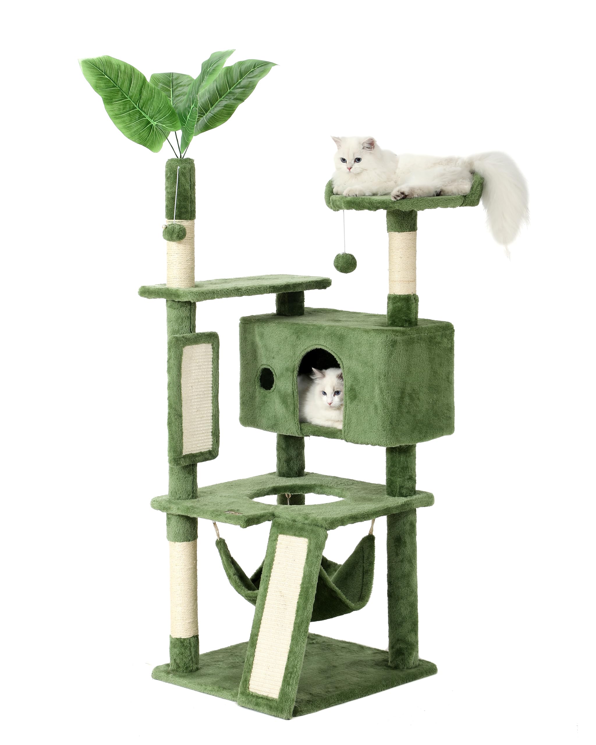 Hoopet 63IN Cat Tree Tower for Indoor Cats Large Adult, Cat Scratching Posts Featuring with Scratching Boards, Wide Plush Perch and Interactive Dangling Balls Ideal for Multi-Cat Households