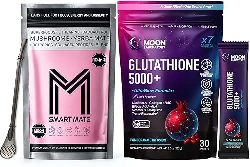 Glutatión 5000+ UltraGlow + Smart Mate Adaptógeno Bundle  Ritual para la piel, la energía y el enfoque