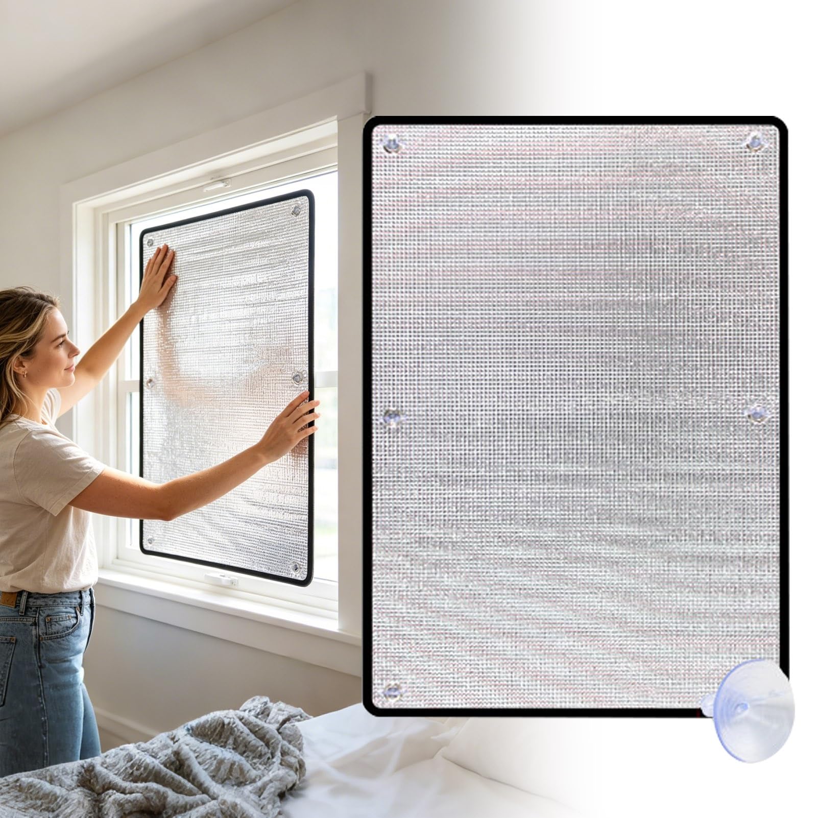 TRAGLO Heat Blocking Window Film, Double Aluminum Foil Insulation Reflective Film with Suction Cups, Blackout Privacy Window Tint for Roof, Sunroom, Easy to Install(50x50cm(19.7x19.7in))