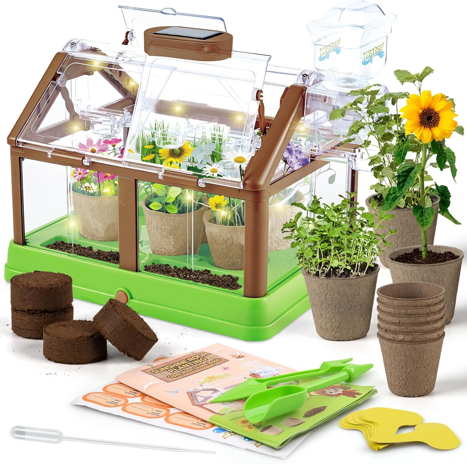 KAHEIGN Kids Plant Growing Kit, Kids Mini Greenhouse Flower Growing Kit with Upgraded Irrigation