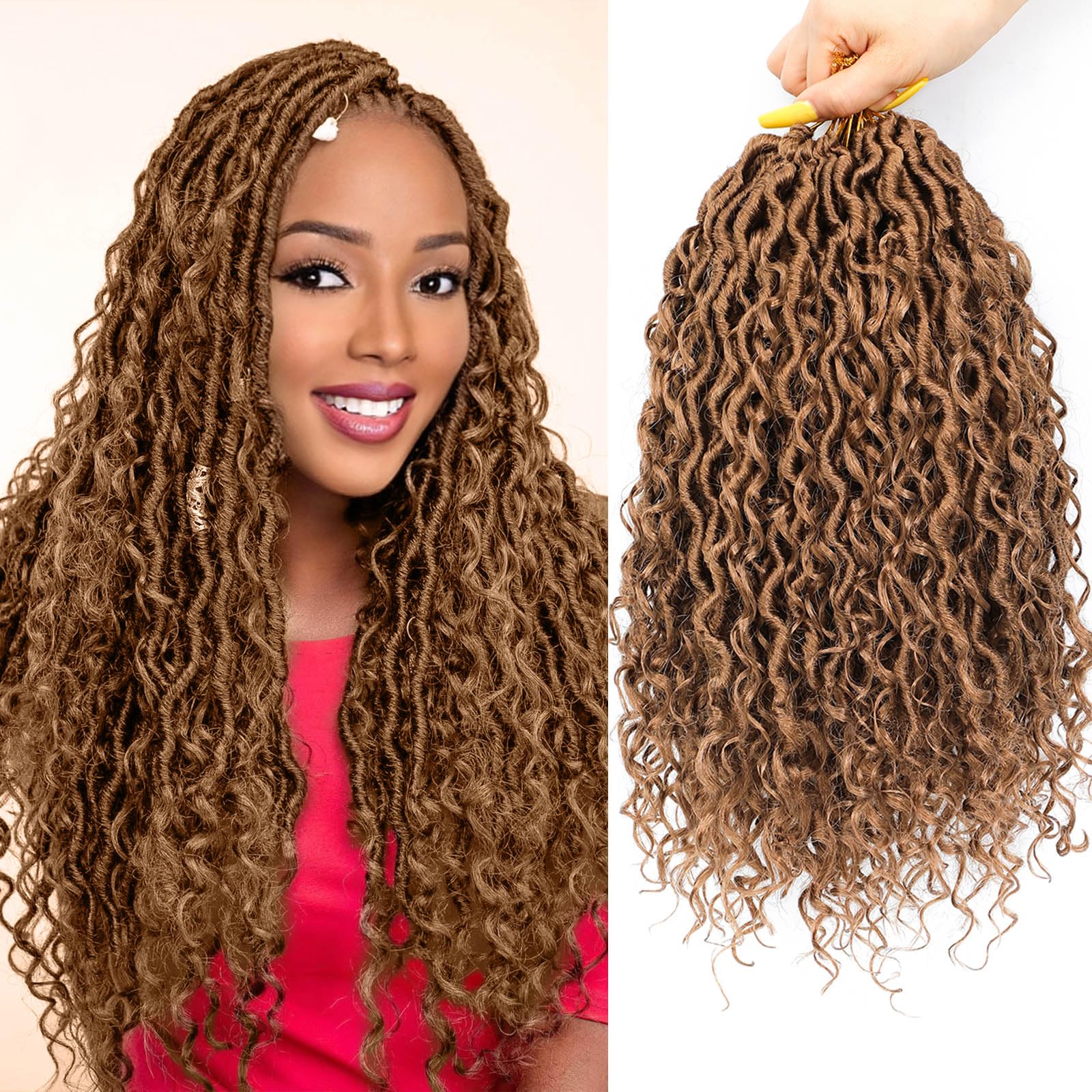 Col Bling Goddess Locs Crochet Hair 14 Inch, 8 Packs Faux Locs Crochet Hair Pre Looped for Women, Boho Crochet Locs with Curly Ends (14 Inch 27#)