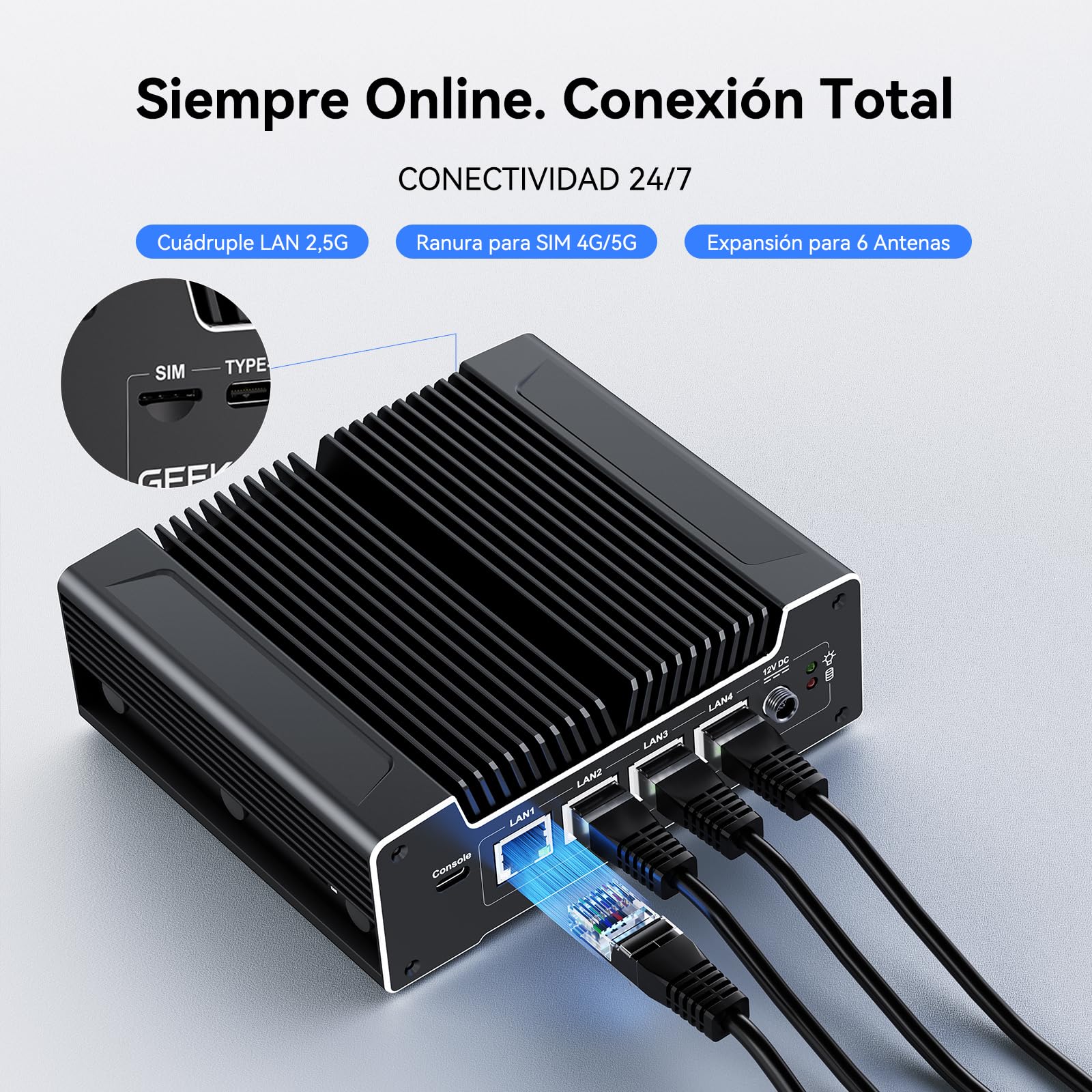 GEEKOM iX12 Mini PC Sin Ventilador Industrial con Intel N95, DDR5+256GB SSD | 4xLAN 2.5G, TPM 2.0, Ranura SIM, Triple Pantalla, Mini Ordenador Windows 11 Pro para Automatización, Cortafuegos, IoT