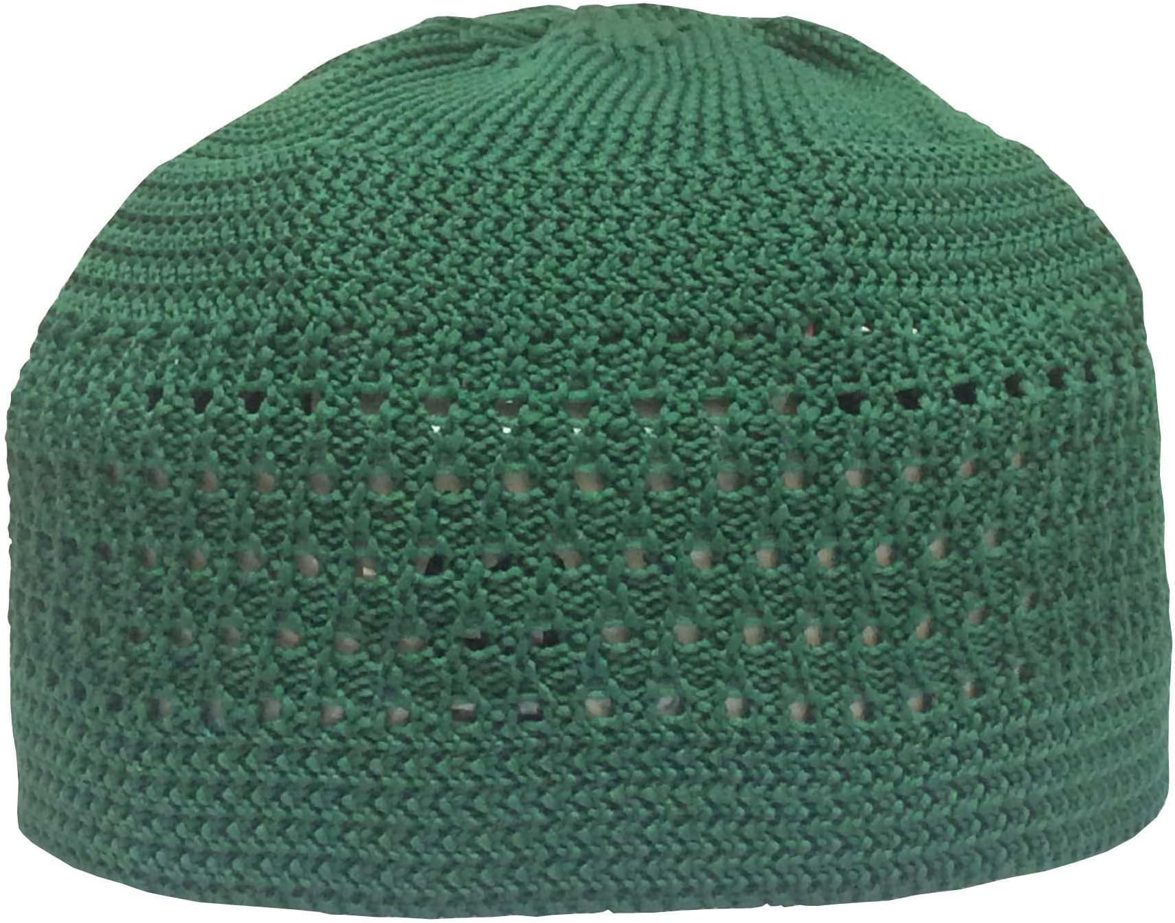 Plain Open-Weave Prayer Namaz Cap Stretchy Kufi Hat Skull Cap - Fits 20-22" (Green)